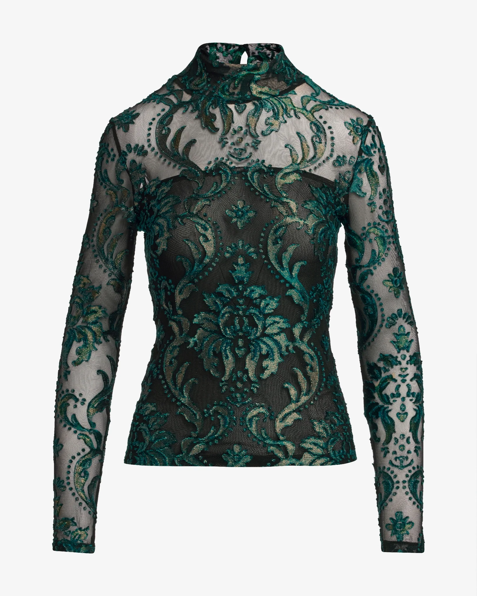 Floral burnout Turtleneck Knit Top Green Multi - Mycitystee