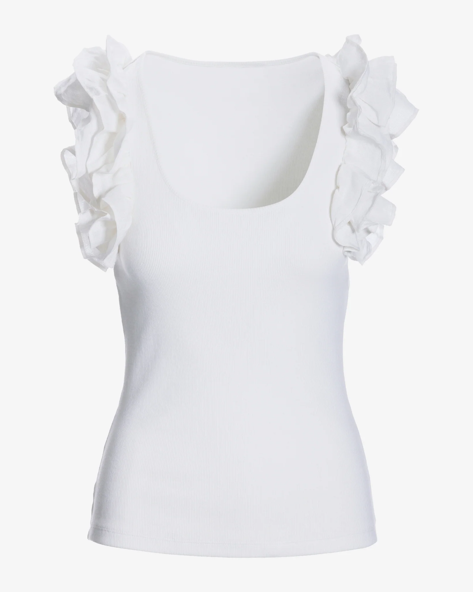 Linen Ruffle Ribbed Top White - Mycitystee