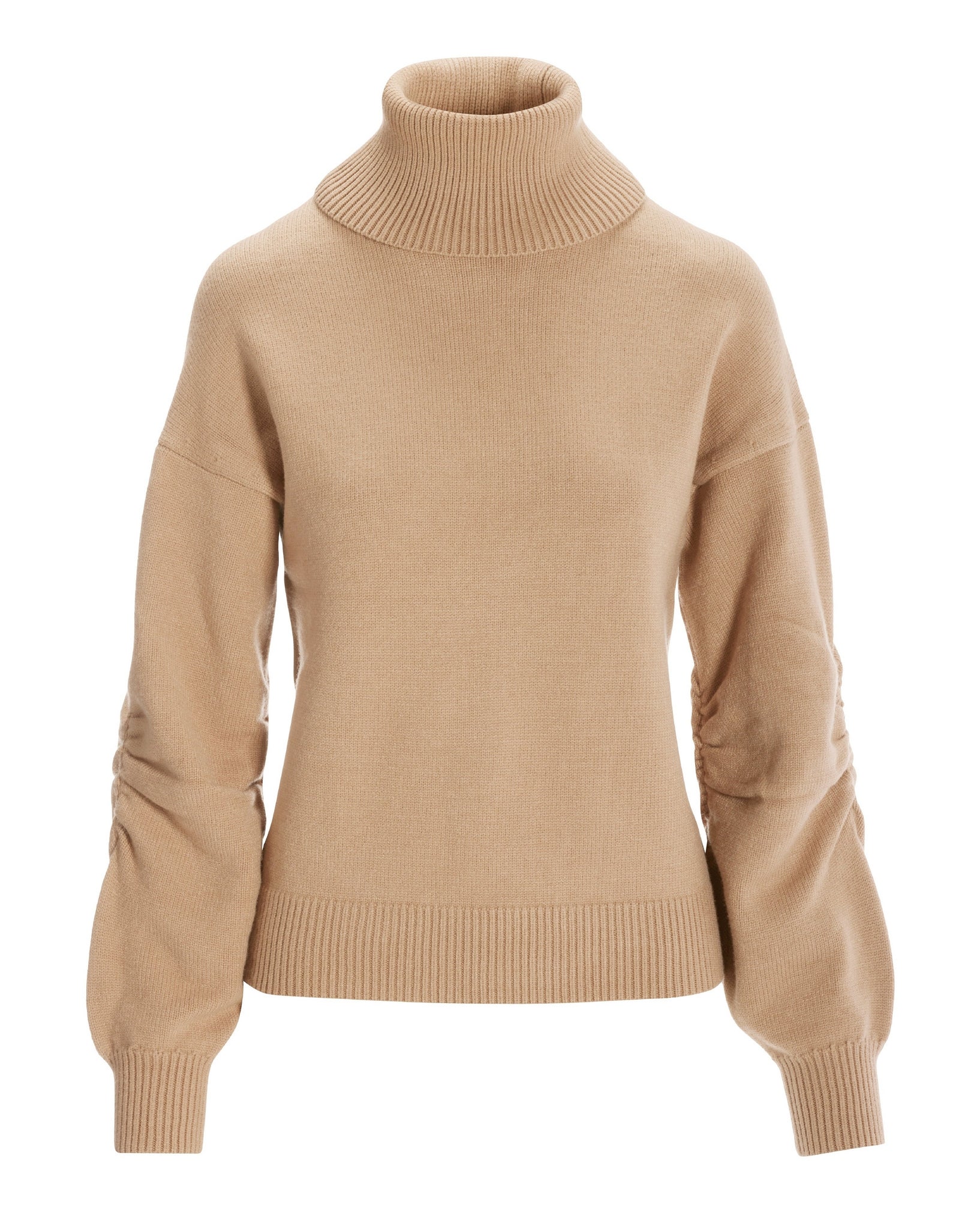 Ruched Sleeve Turtleneck Sweater Sesame - Mycitystee