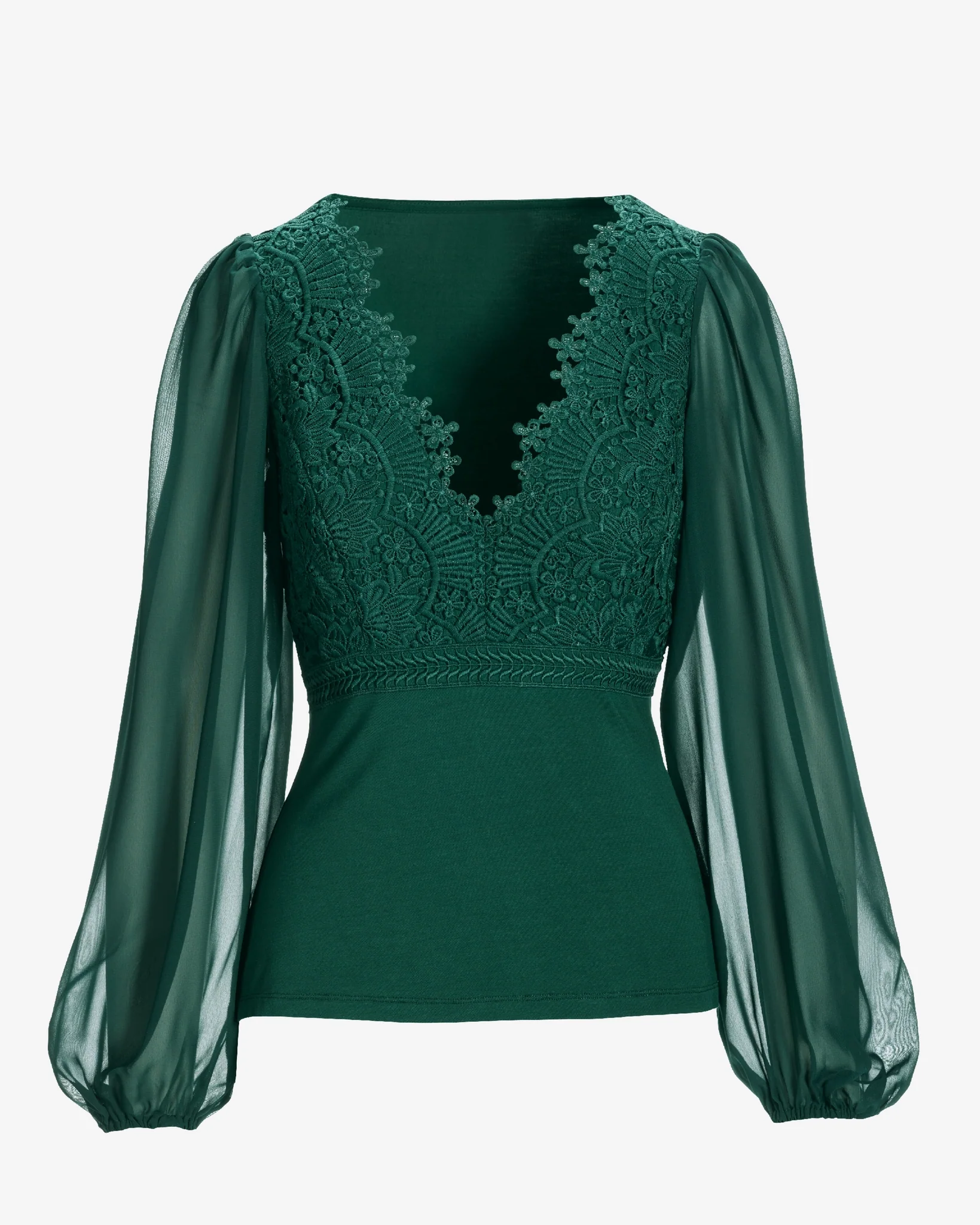 Scallop Lace Long Sleeve Top Deep Emerald - Mycitystee