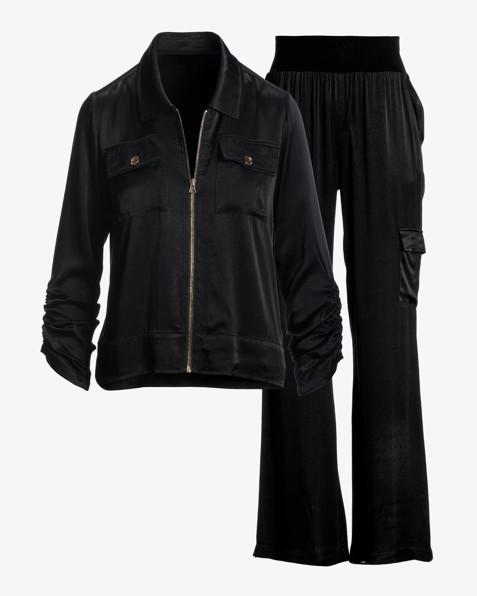 Charmeuse Utility Zip Wide Leg Cargo Set Black - Mycitystee