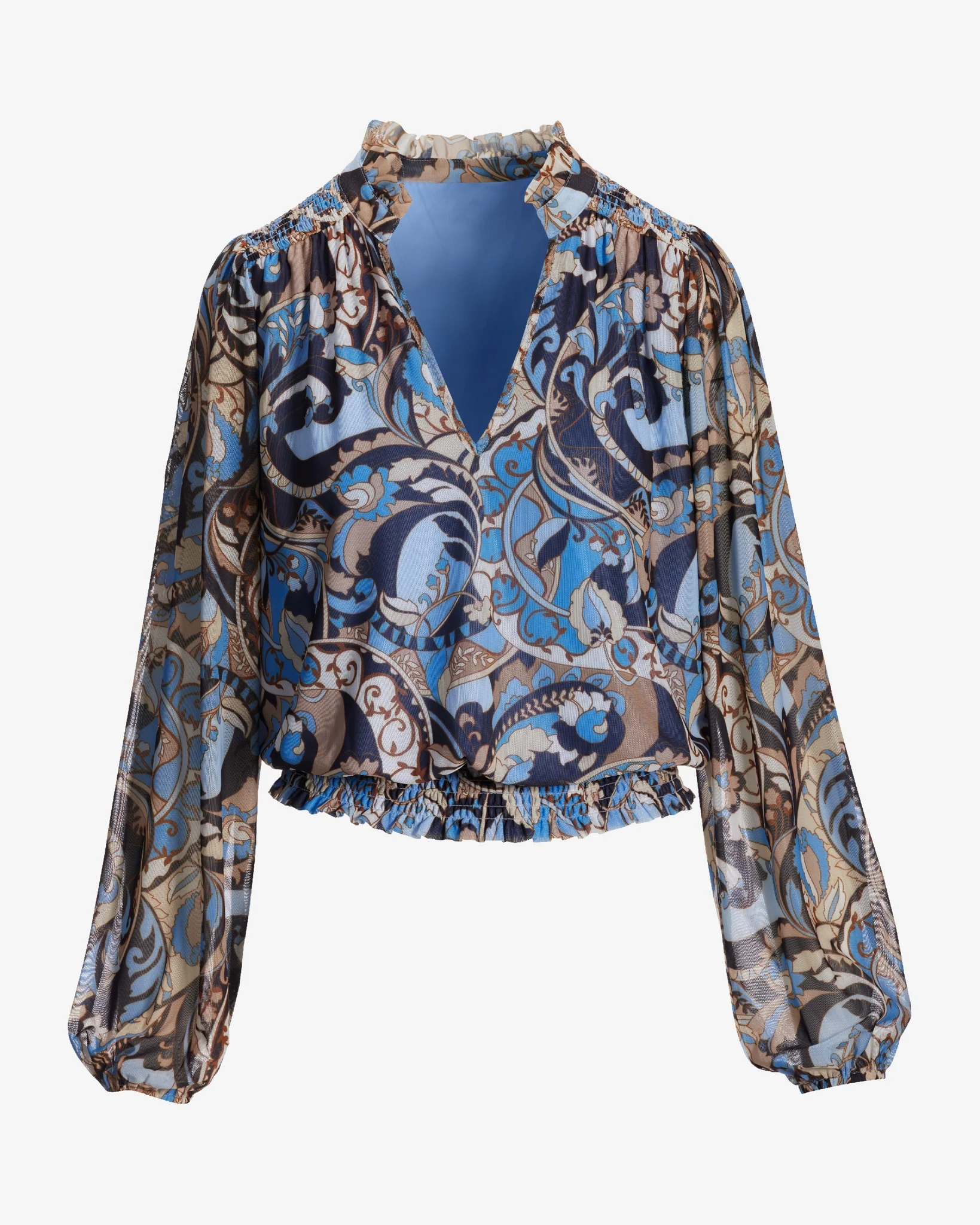 Autumn Paisley Mesh Blouson Top Blue/Neutral - Mycitystee