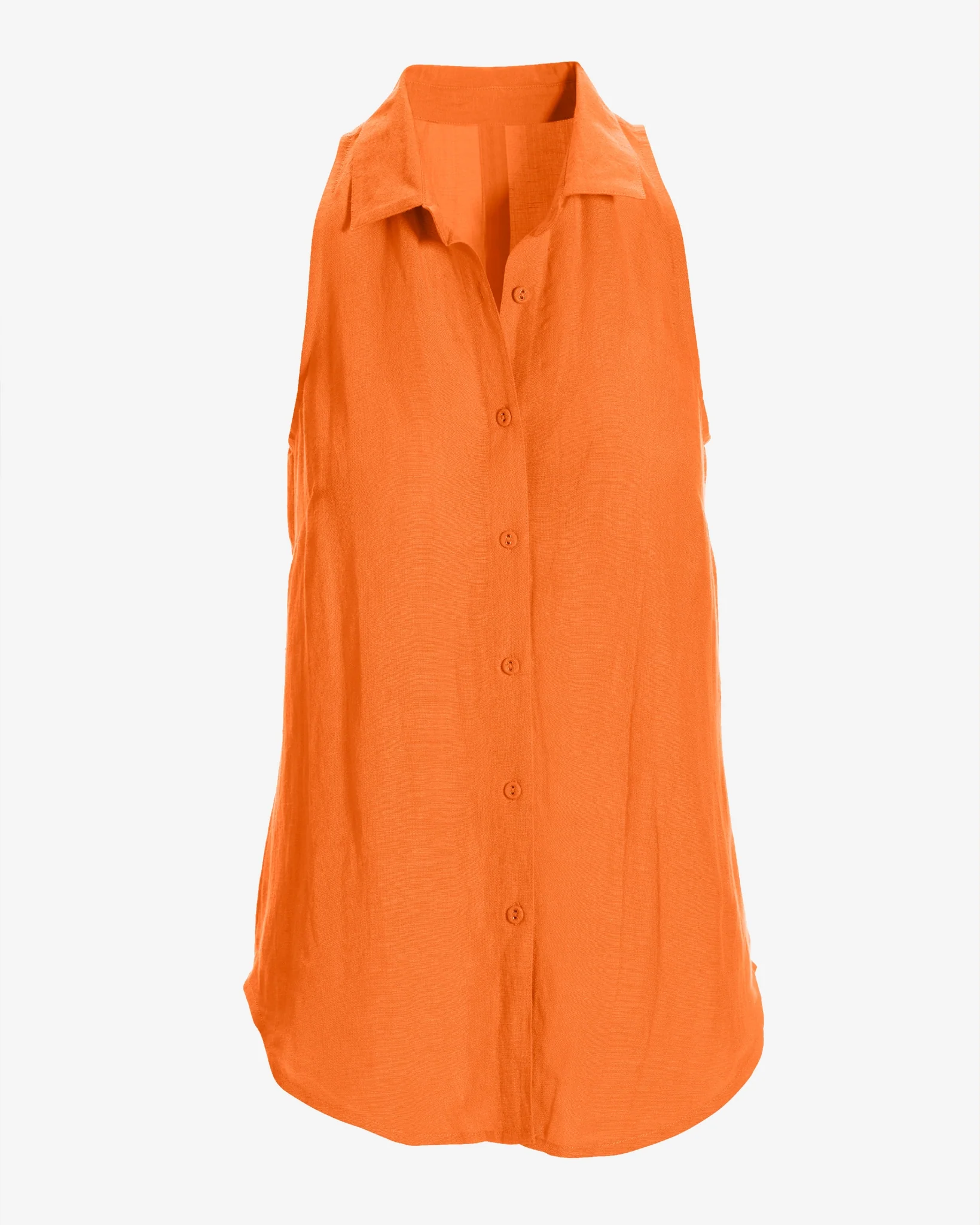 Linen Sleeveless Button-Front Shirt Nectarine - Mycitystee