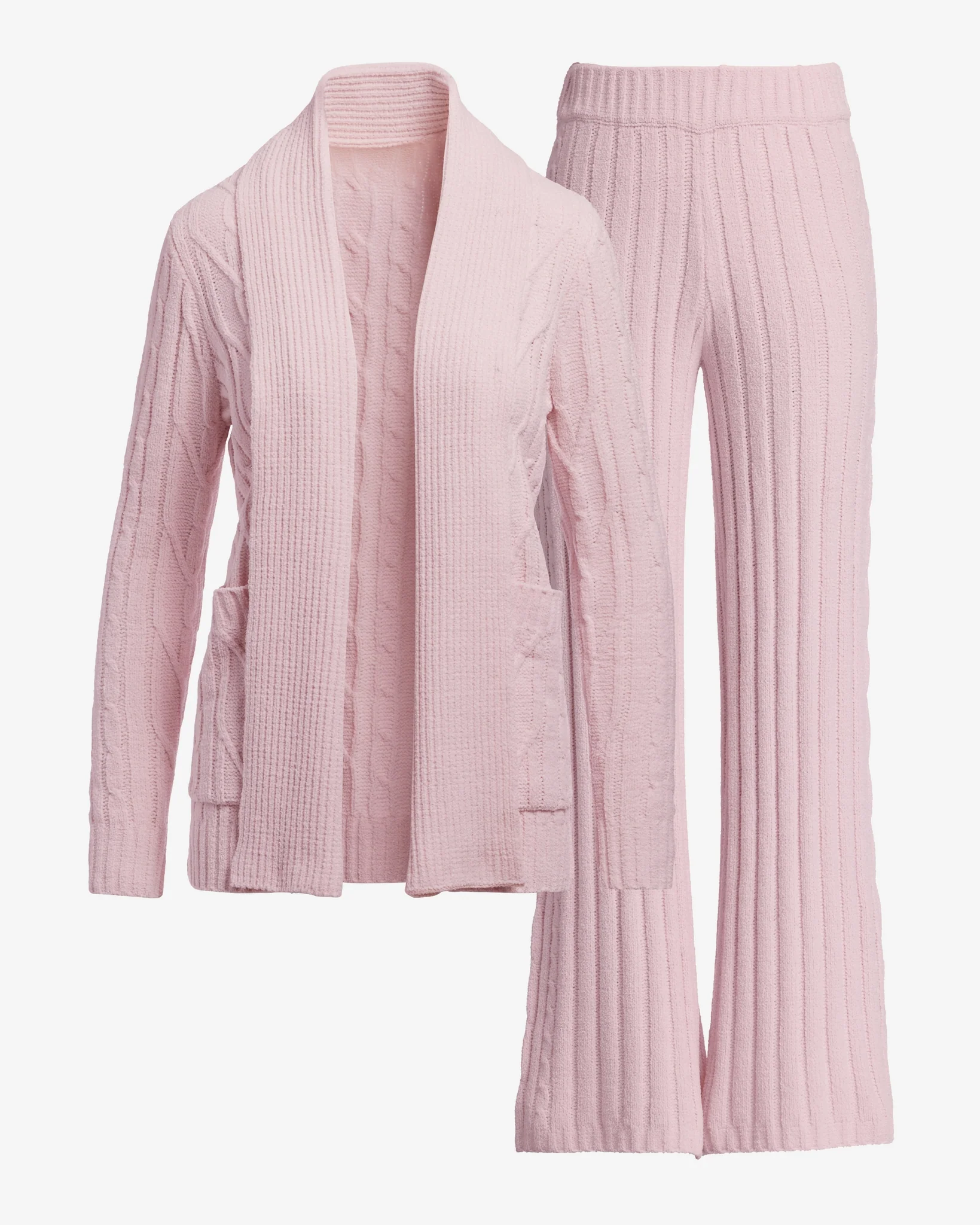 Cable Cardigan Wide Leg Lounge Set Soft Pink - Mycitystee