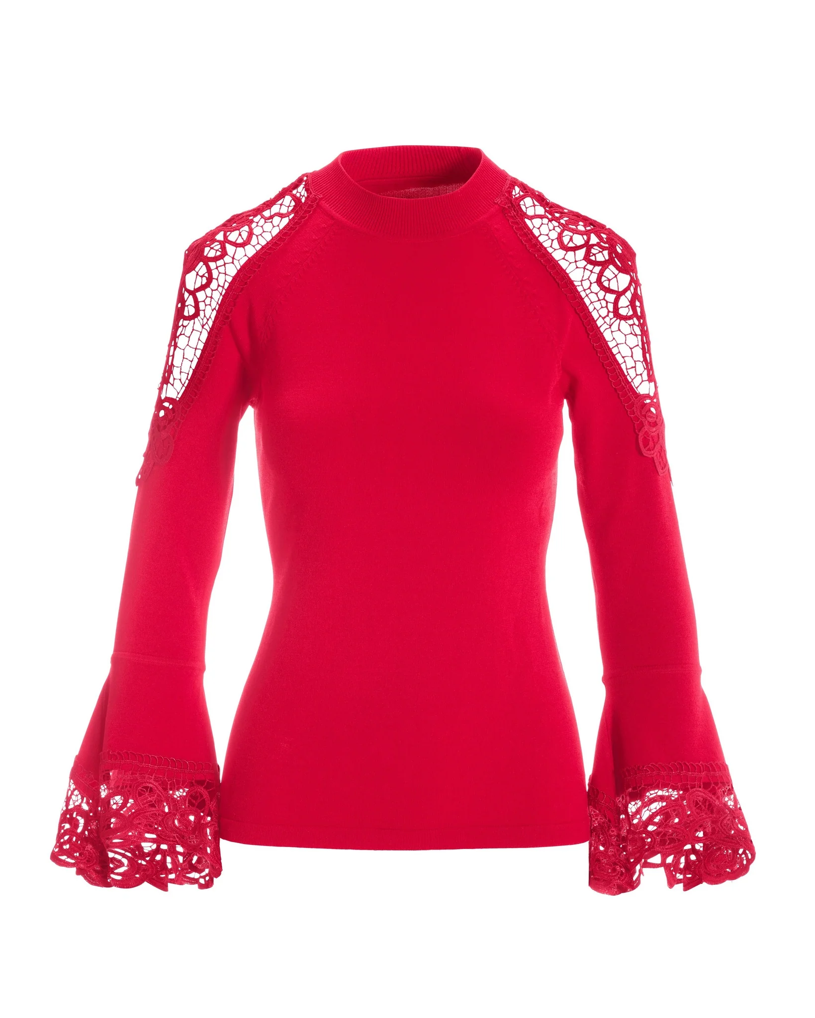 Lace Inset Flare Sleeve Racing Red - Mycitystee