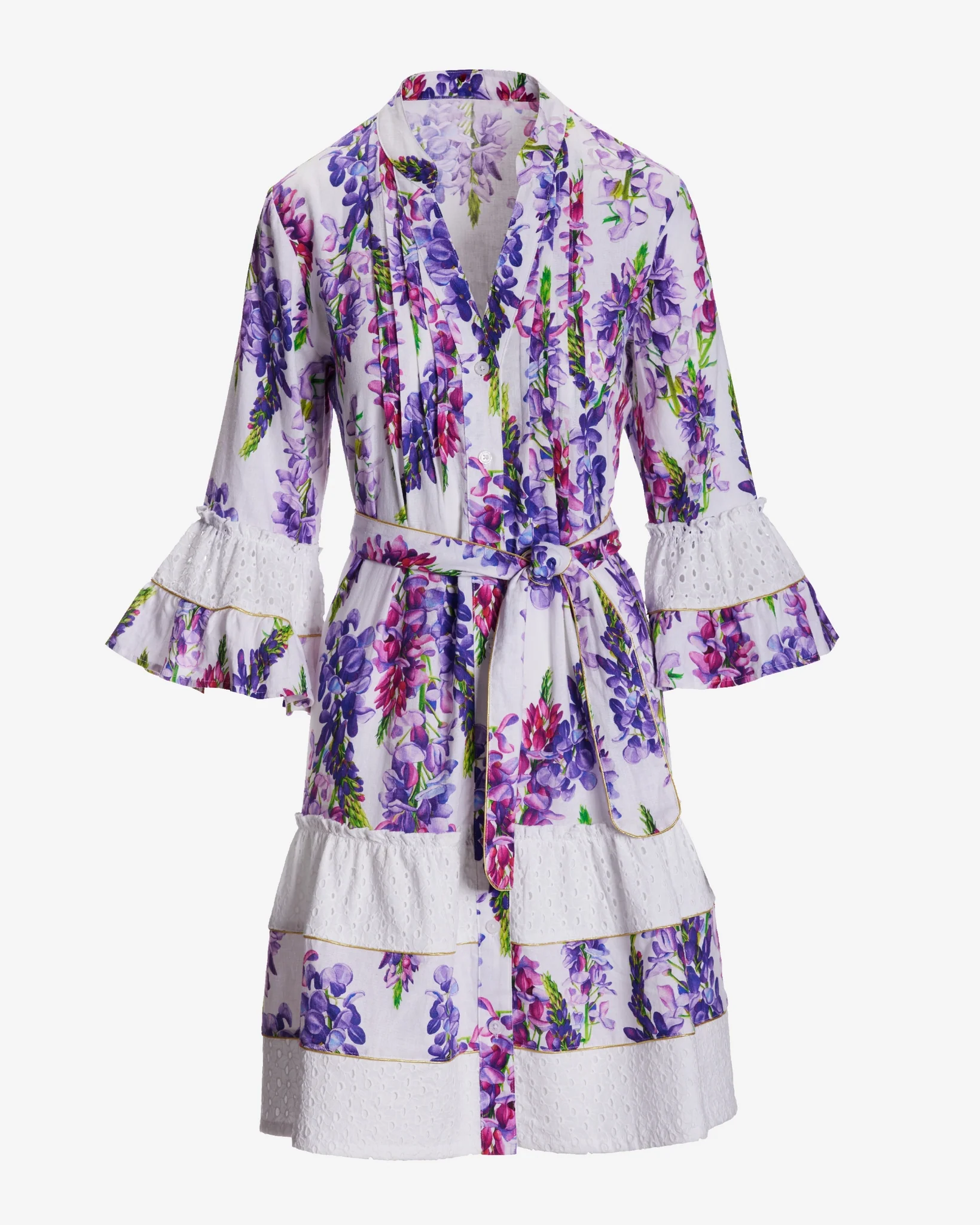 Wisteria Wonder Print Eyelet Inset Tiered A Line Dress Purple - Mycitystee