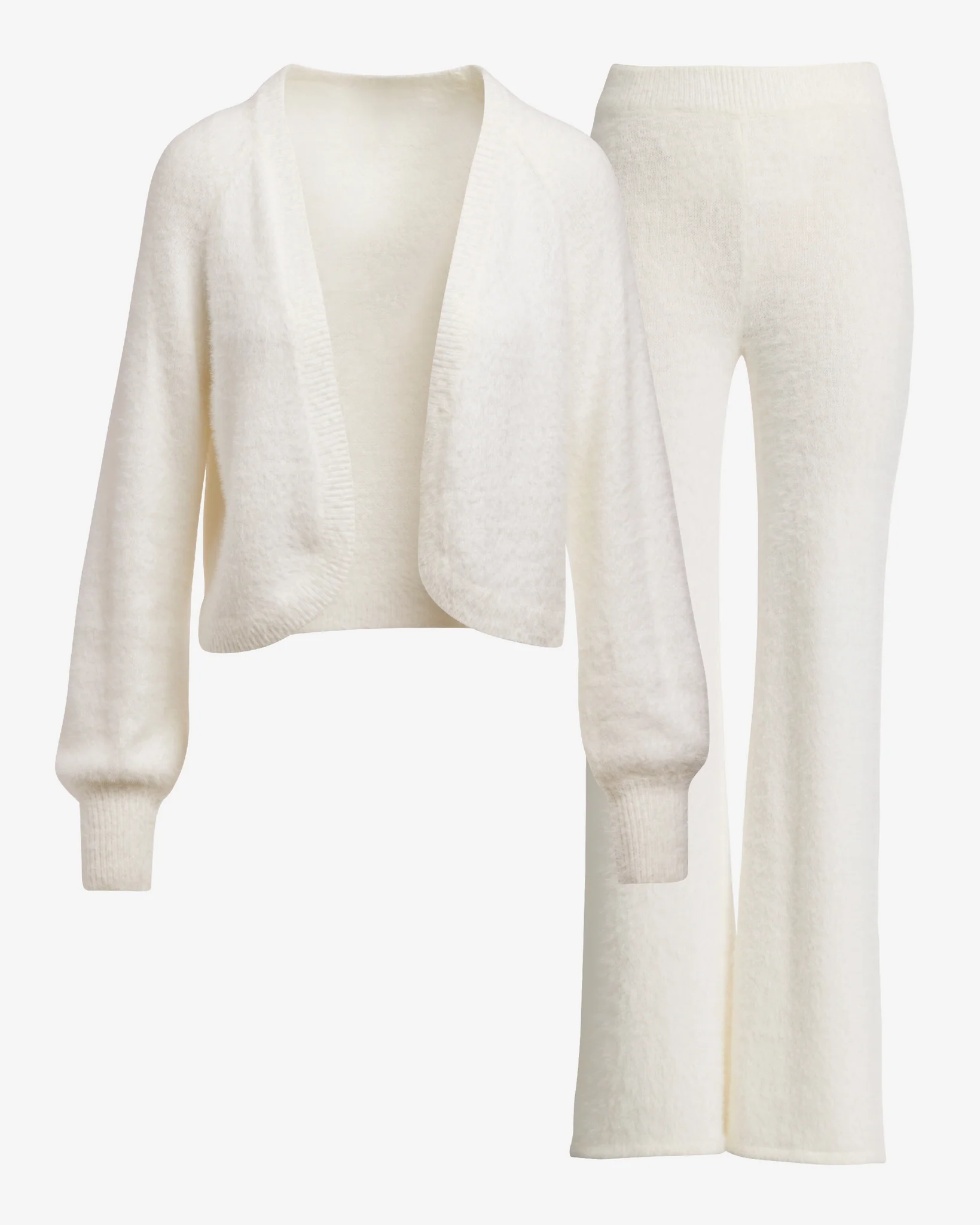 Plush Cardigan and Wide Leg Lounge Set Off White - Mycitystee