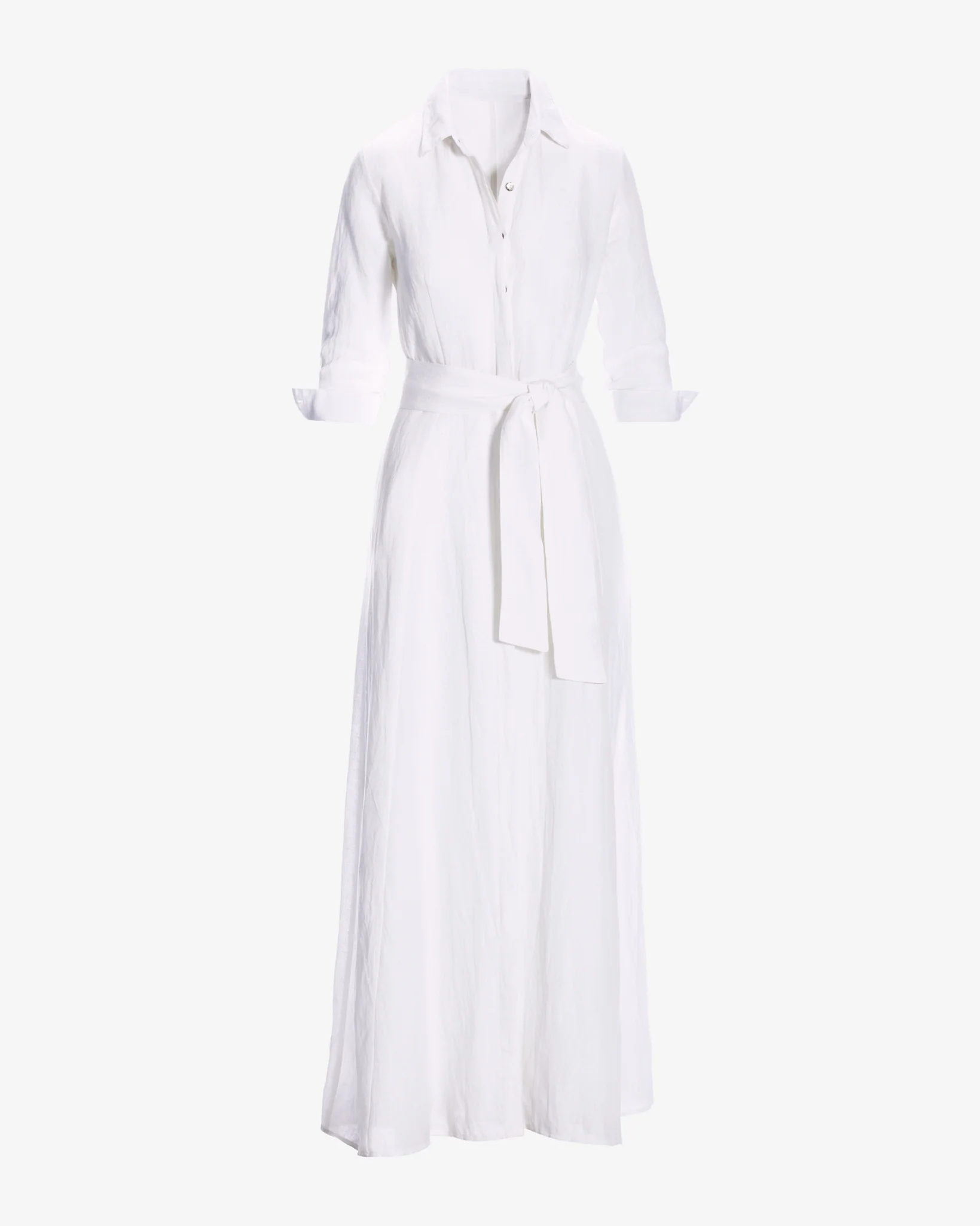 Linen Three Quarter Sleeve Maxi Shirt Dress White - Mycitystee
