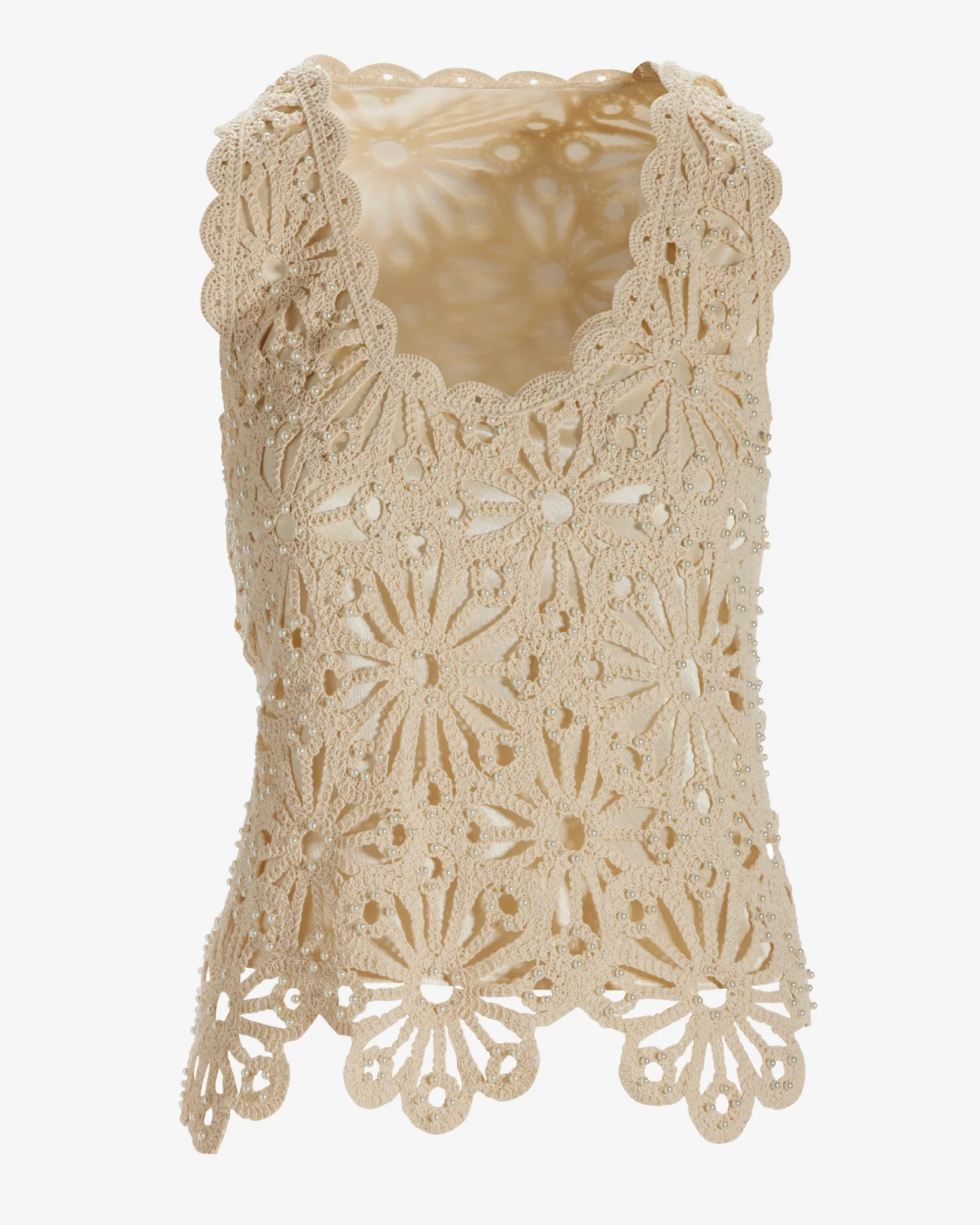 Crochet Pearl Embellished Sweater Tank Neutral - Mycitystee