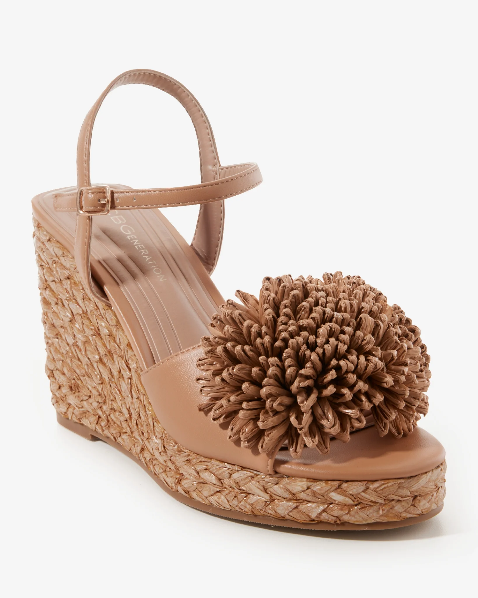 3D Raffia Flower Wedge Fawn - Mycitystee