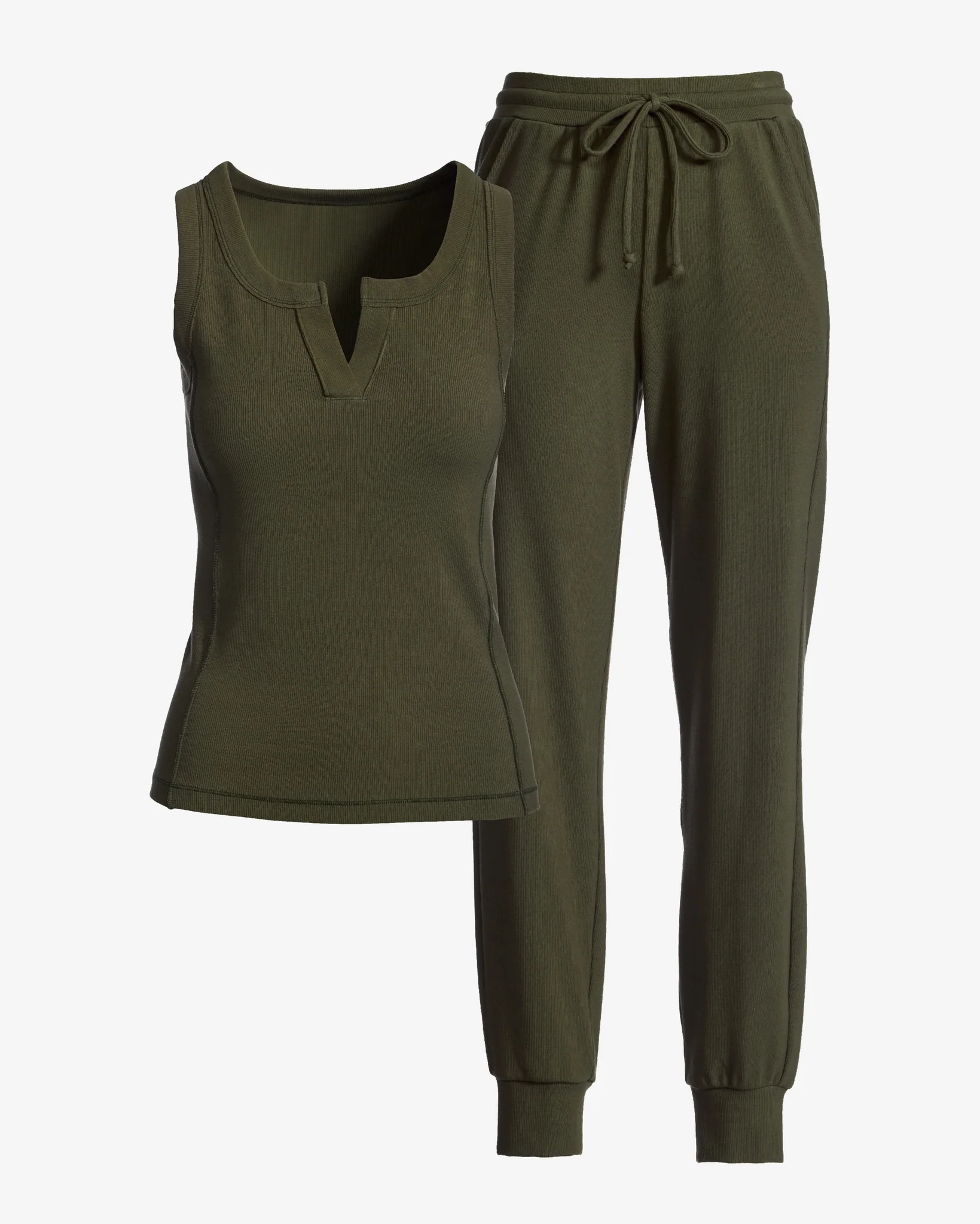 Ribbed Tank and Jogger Lounge Set Olive Night - Mycitystee