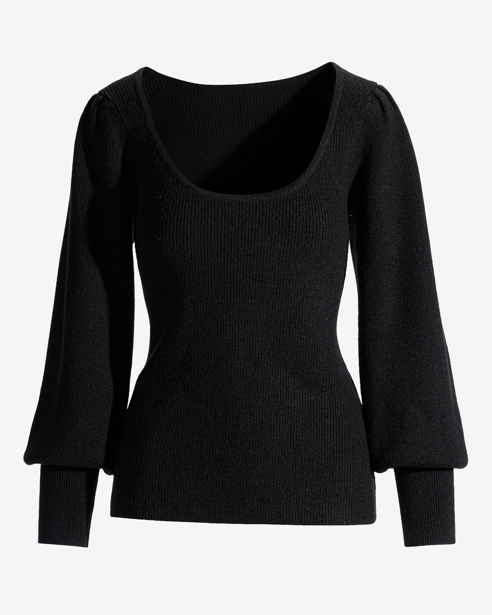 Scoop Neck Balloon Sleeve Sweater Black - Mycitystee