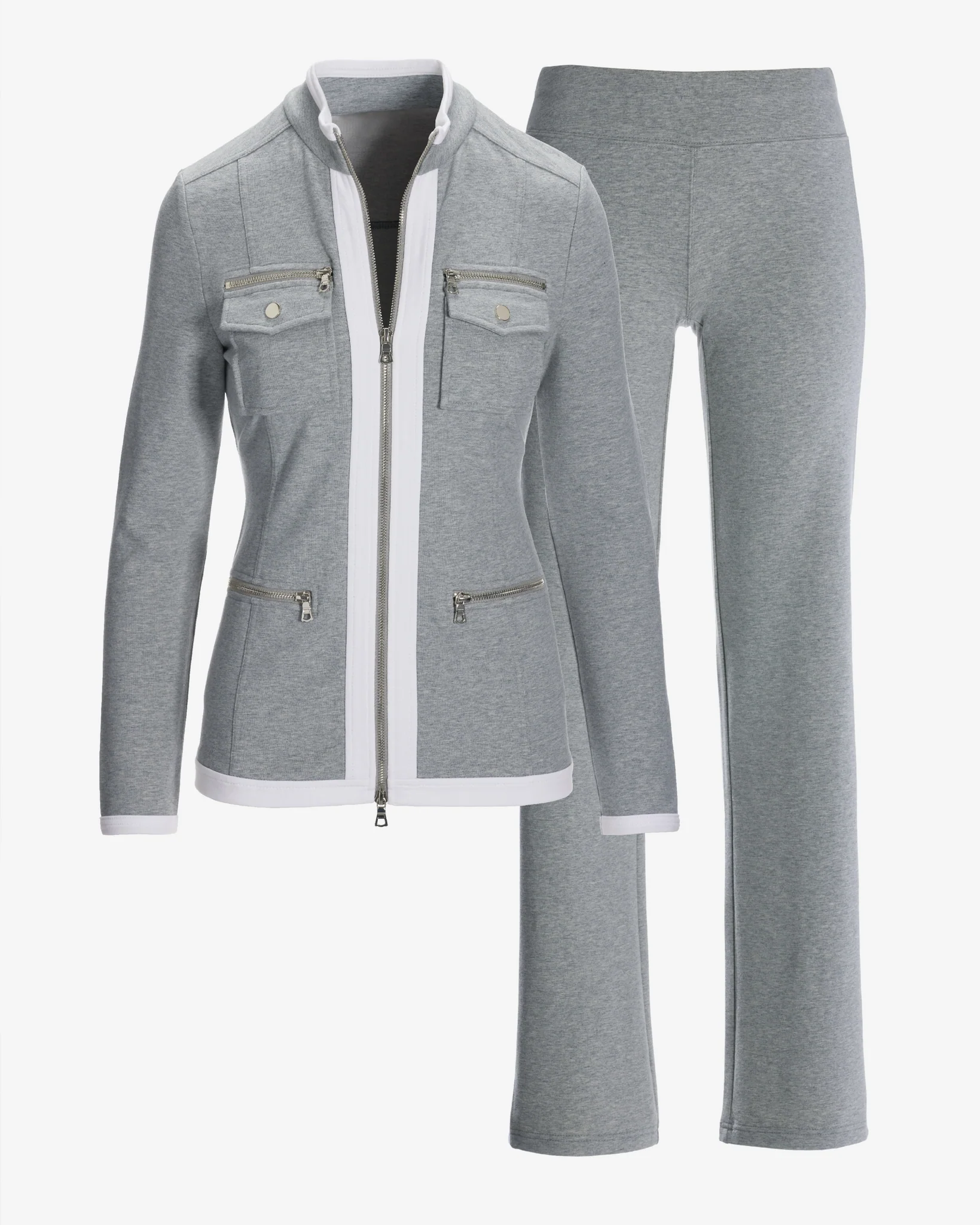 Chic Zippered Sport Coordinate Set Heather Gray/White - Mycitystee