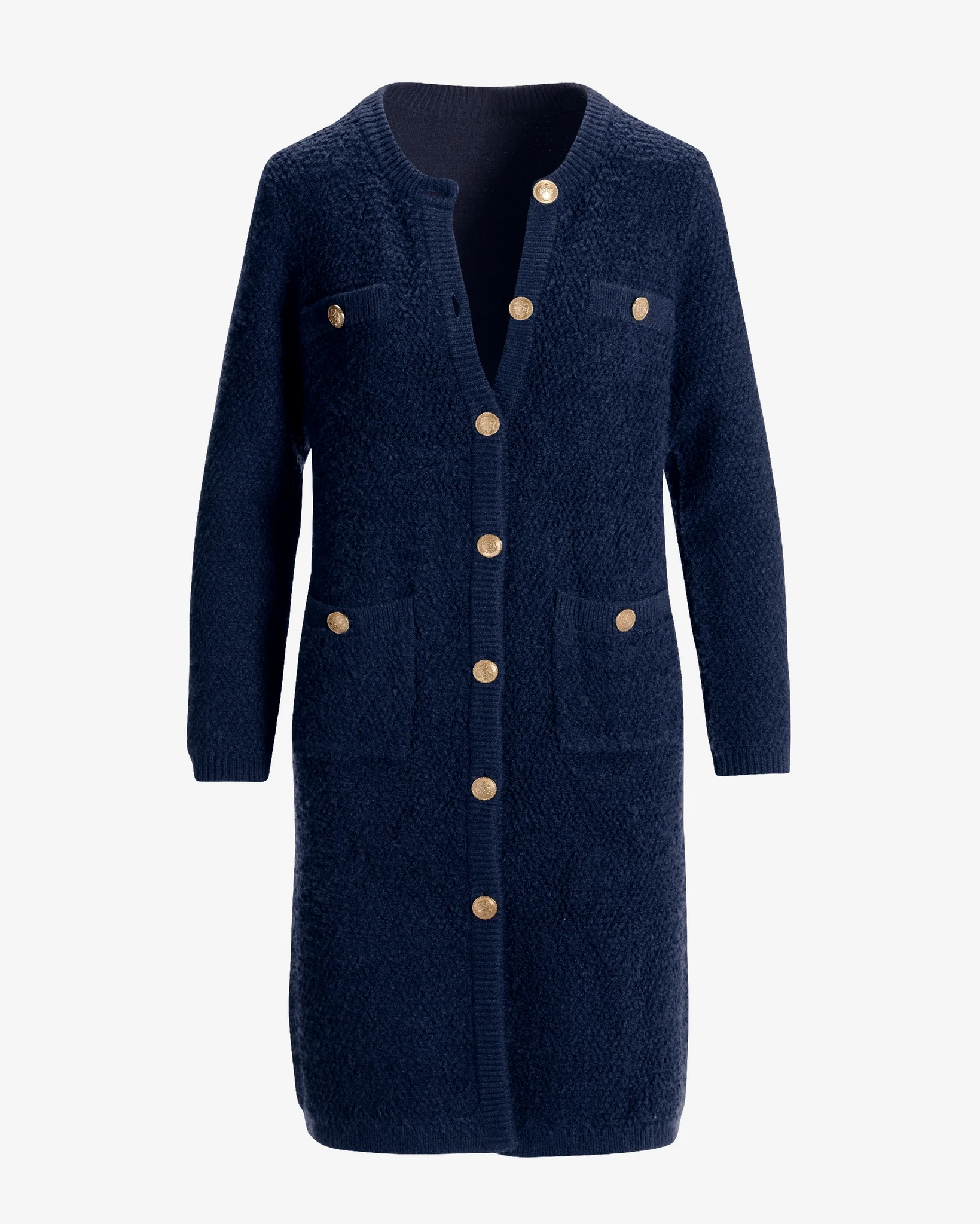 Textured Button Detail Sweater Duster Navy - Mycitystee