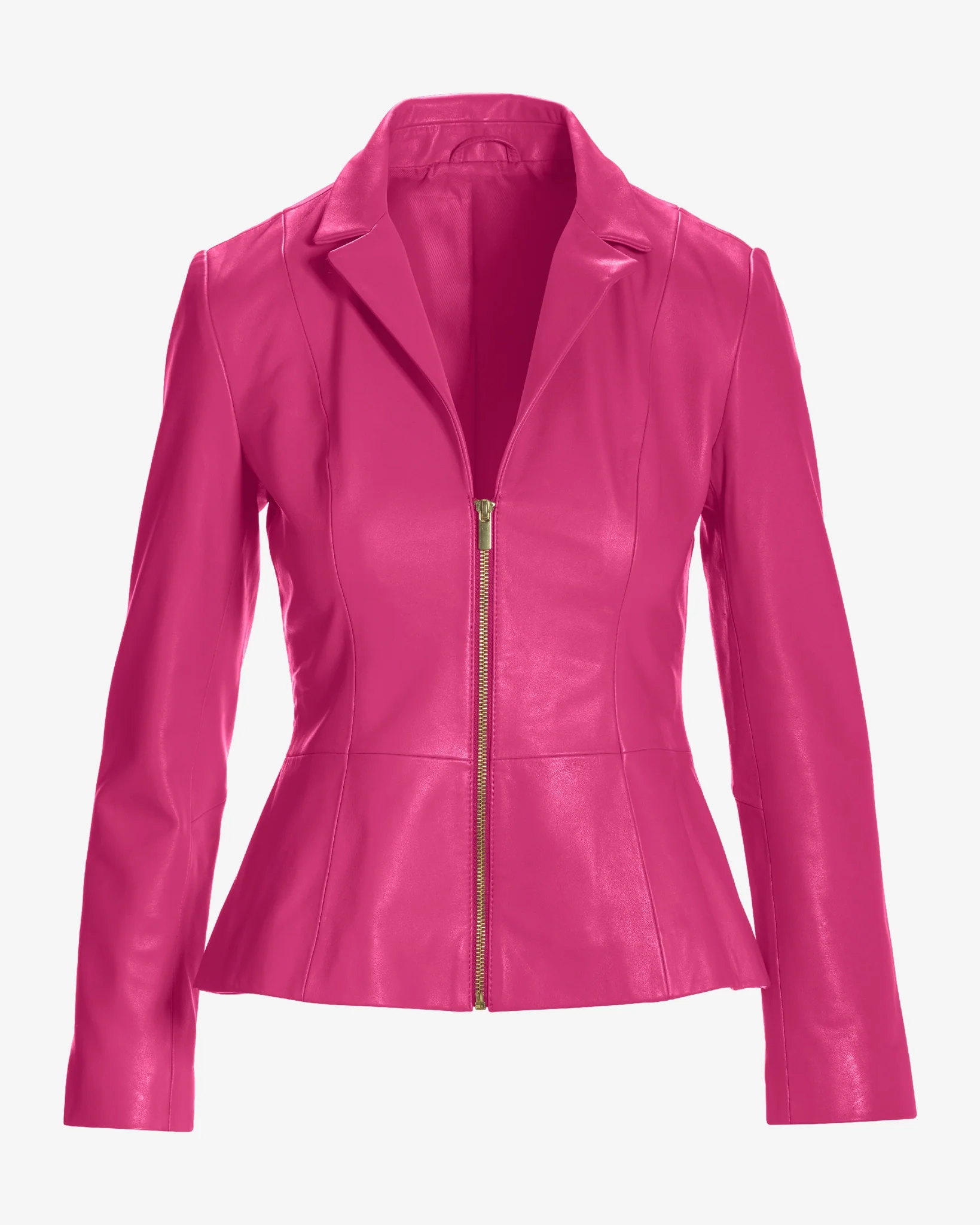 Genuine Leather Zip Collared Peplum Jacket Love Potion - Mycitystee