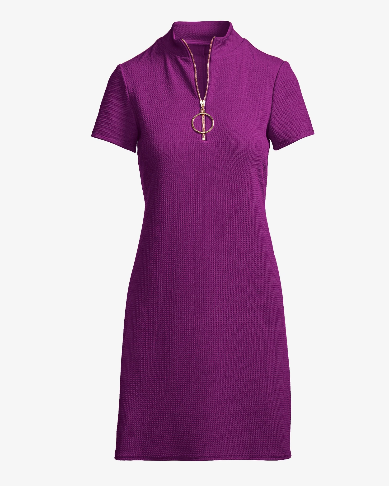 Zip Up Short Sleeve Shift Dress Hollyhock - Mycitystee