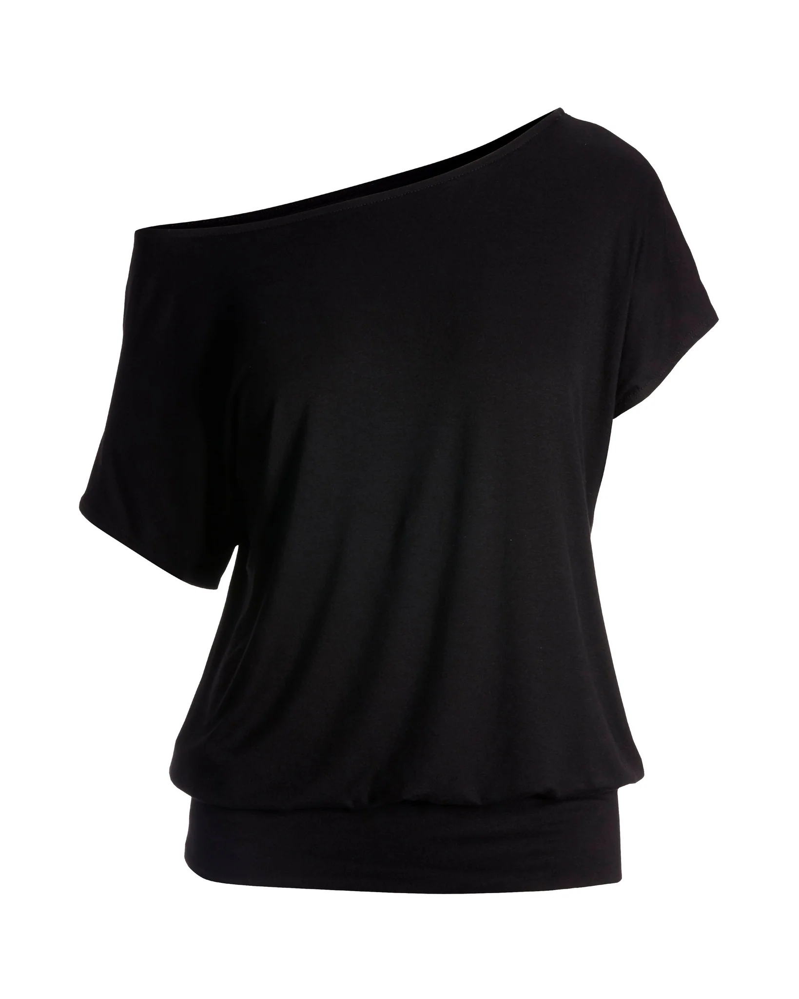 Slouchy Short-Sleeve Blouson Knit Top Black - Mycitystee