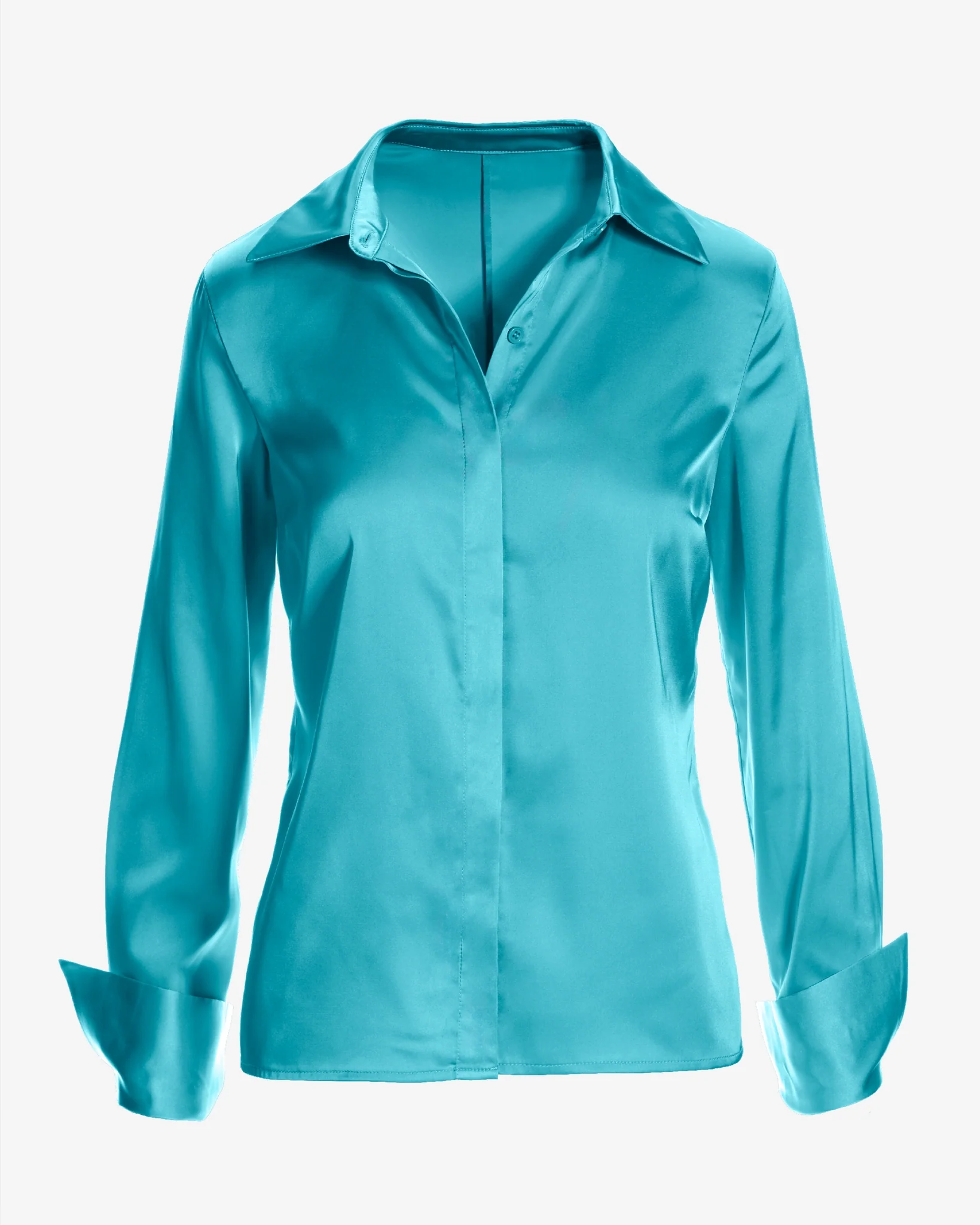 Sophia Button-Up Charmeuse Blouse Scuba Blue - Mycitystee