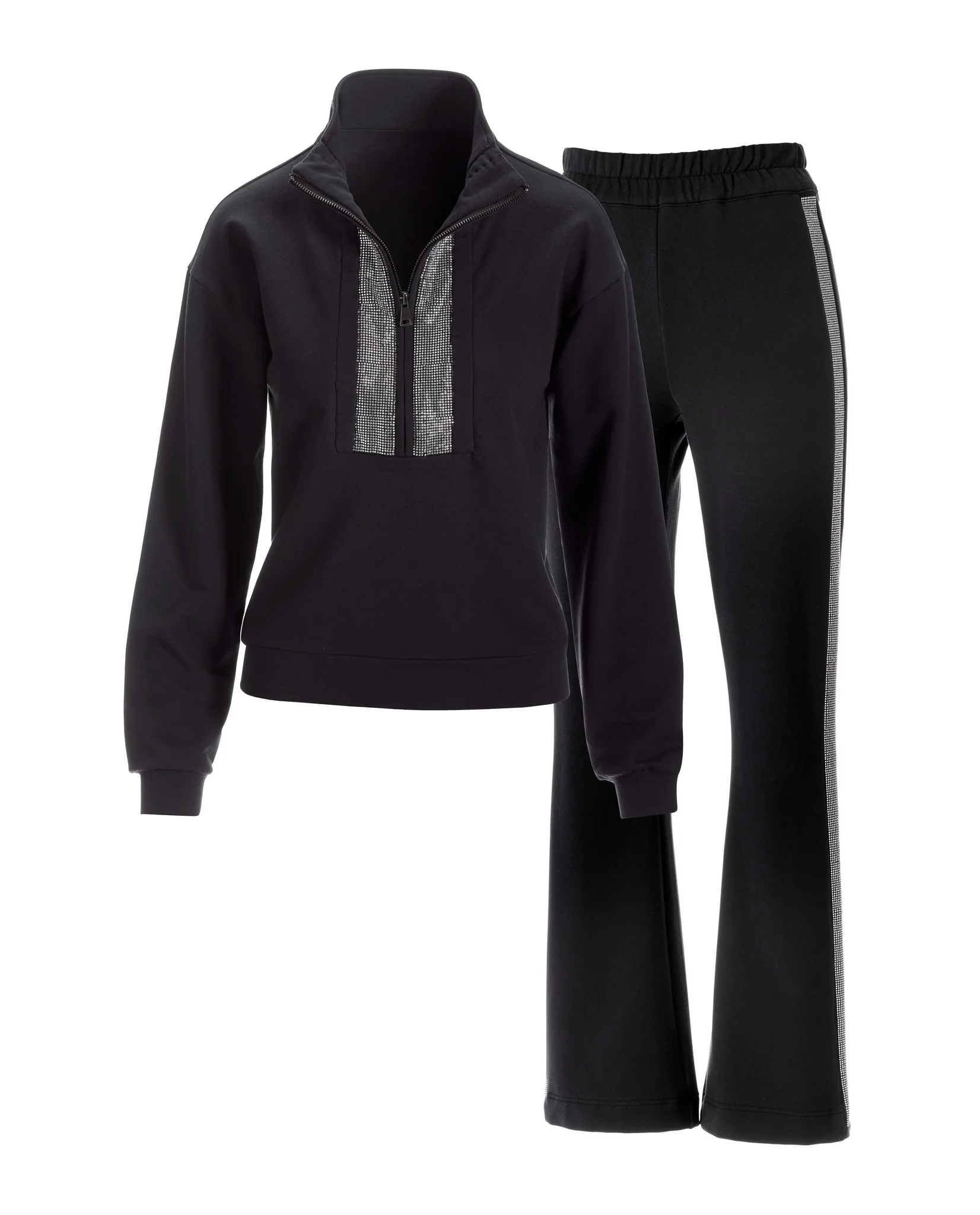 Crystal Half Zip Pullover Set Black - Mycitystee
