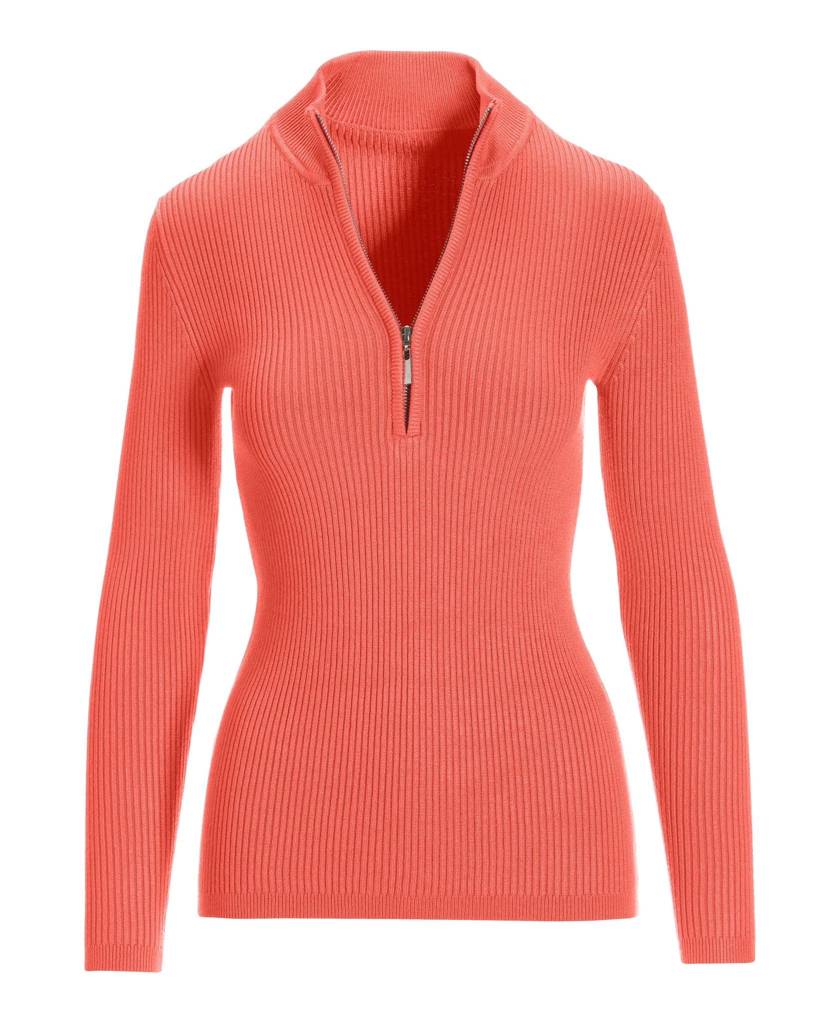 Ribbed Half Zip Up Sweater Deep Sea Coral - Mycitystee