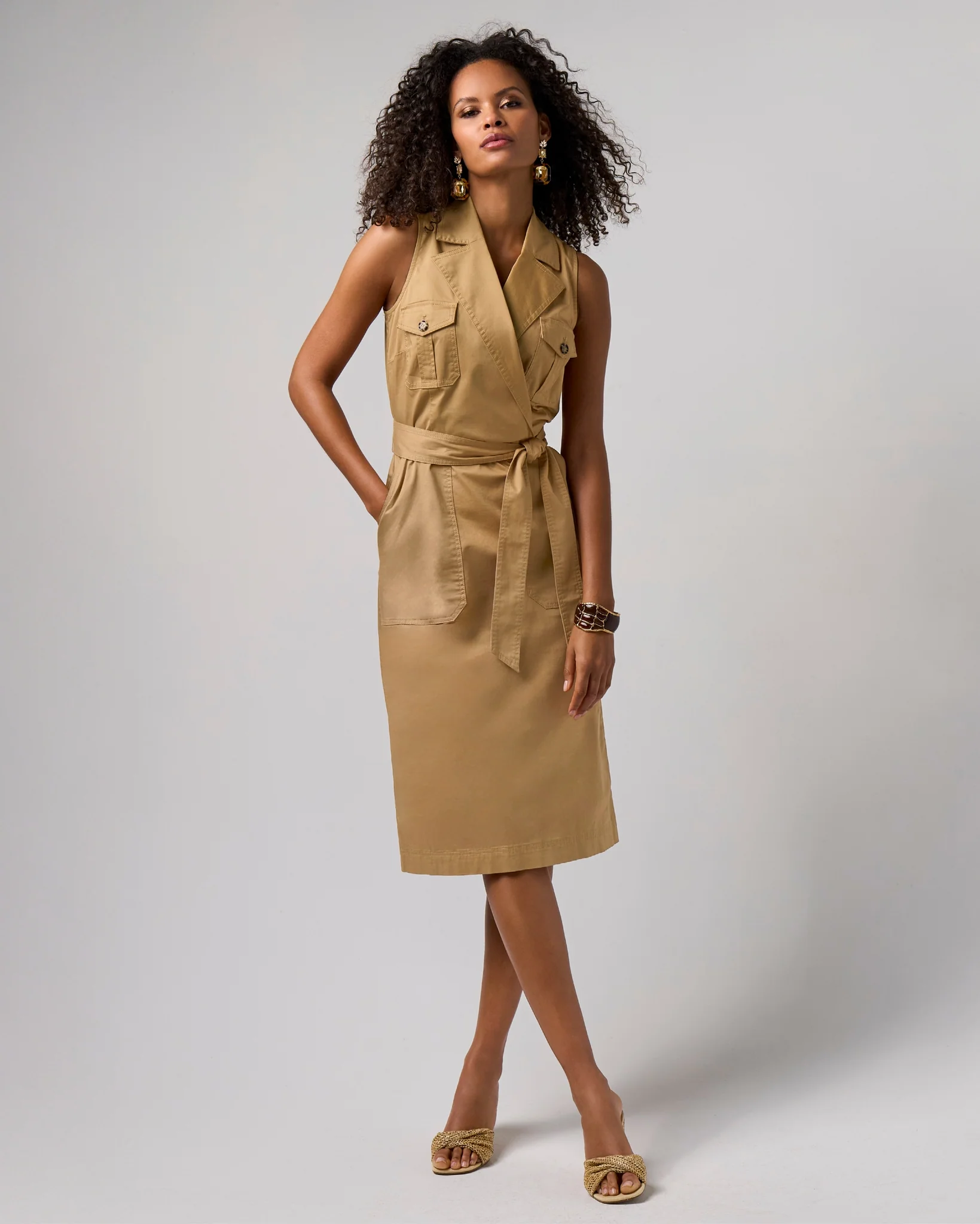 Collared Utility Midi Dress Iced Coffee - Mycitystee