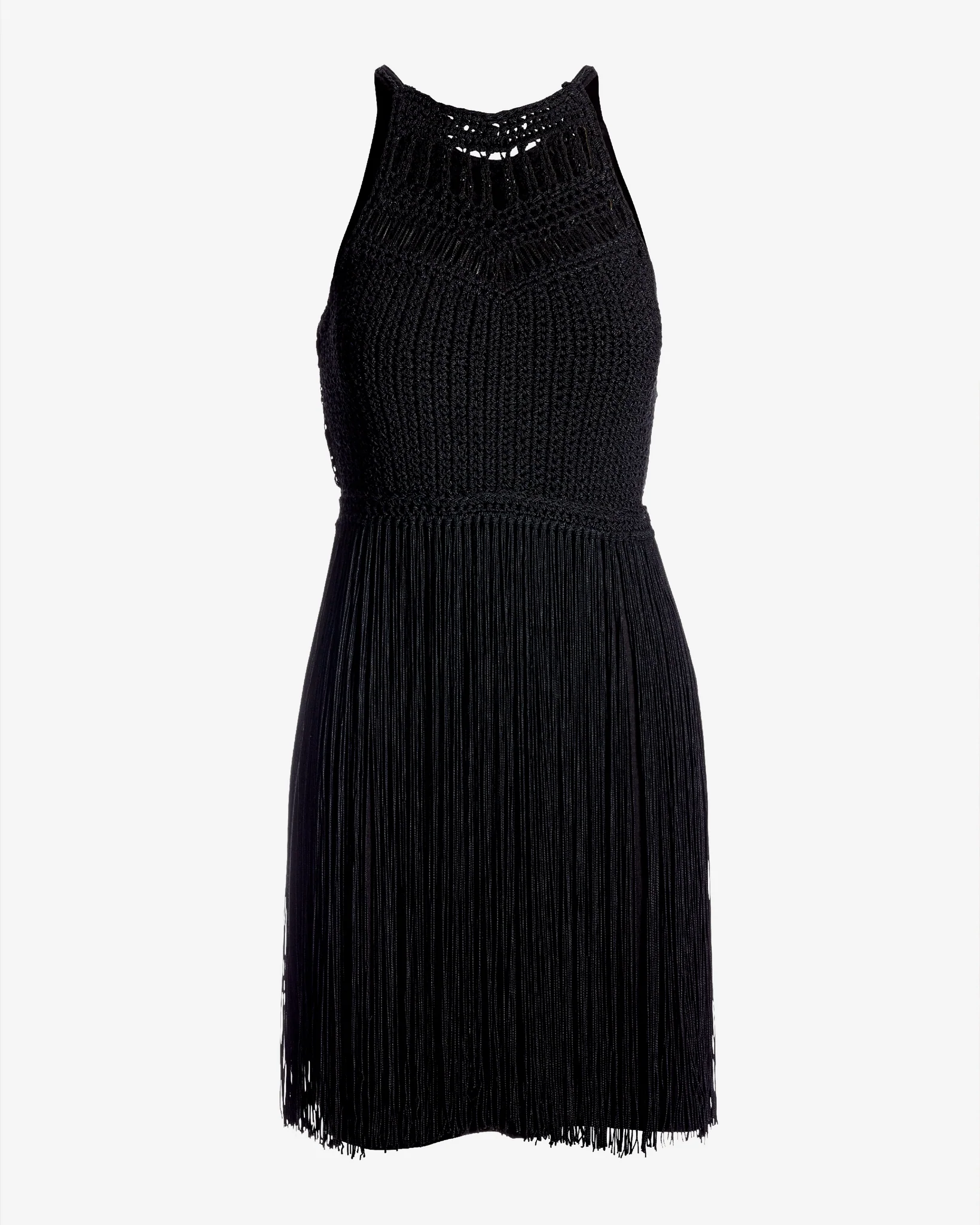Halter Crochet Fringe Shift Dress Black - Mycitystee