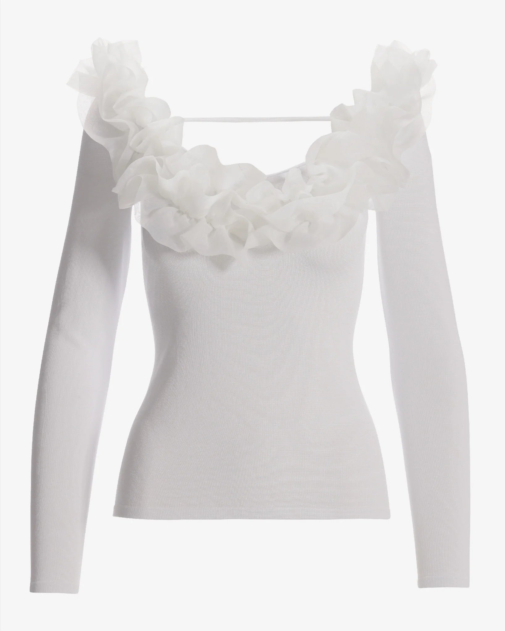 Organza Ruffle V Neck Sweater Off White - Mycitystee