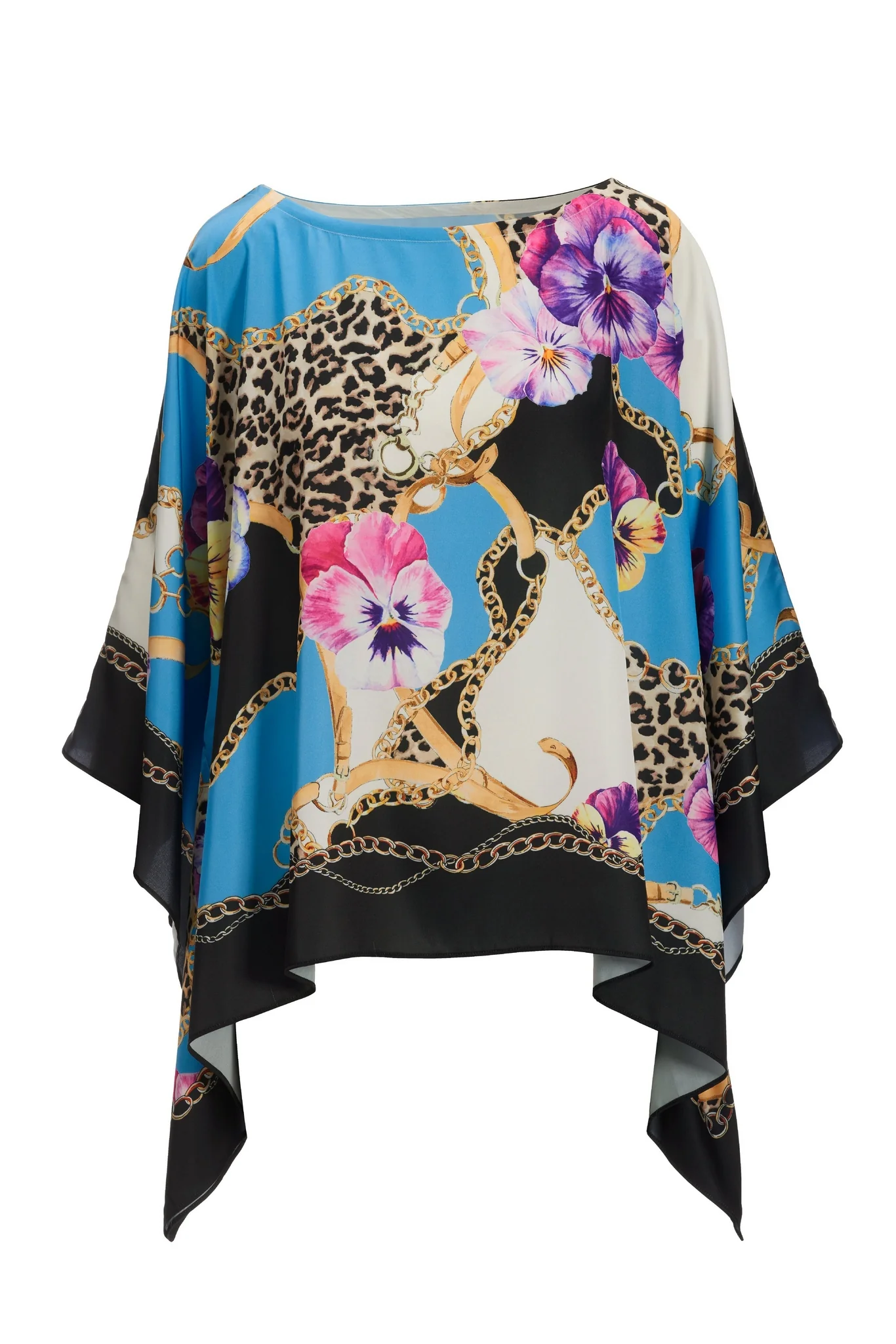 Wild Pansies Print Roxy Effortless Charmeuse Blouse Blue Multi - Mycitystee