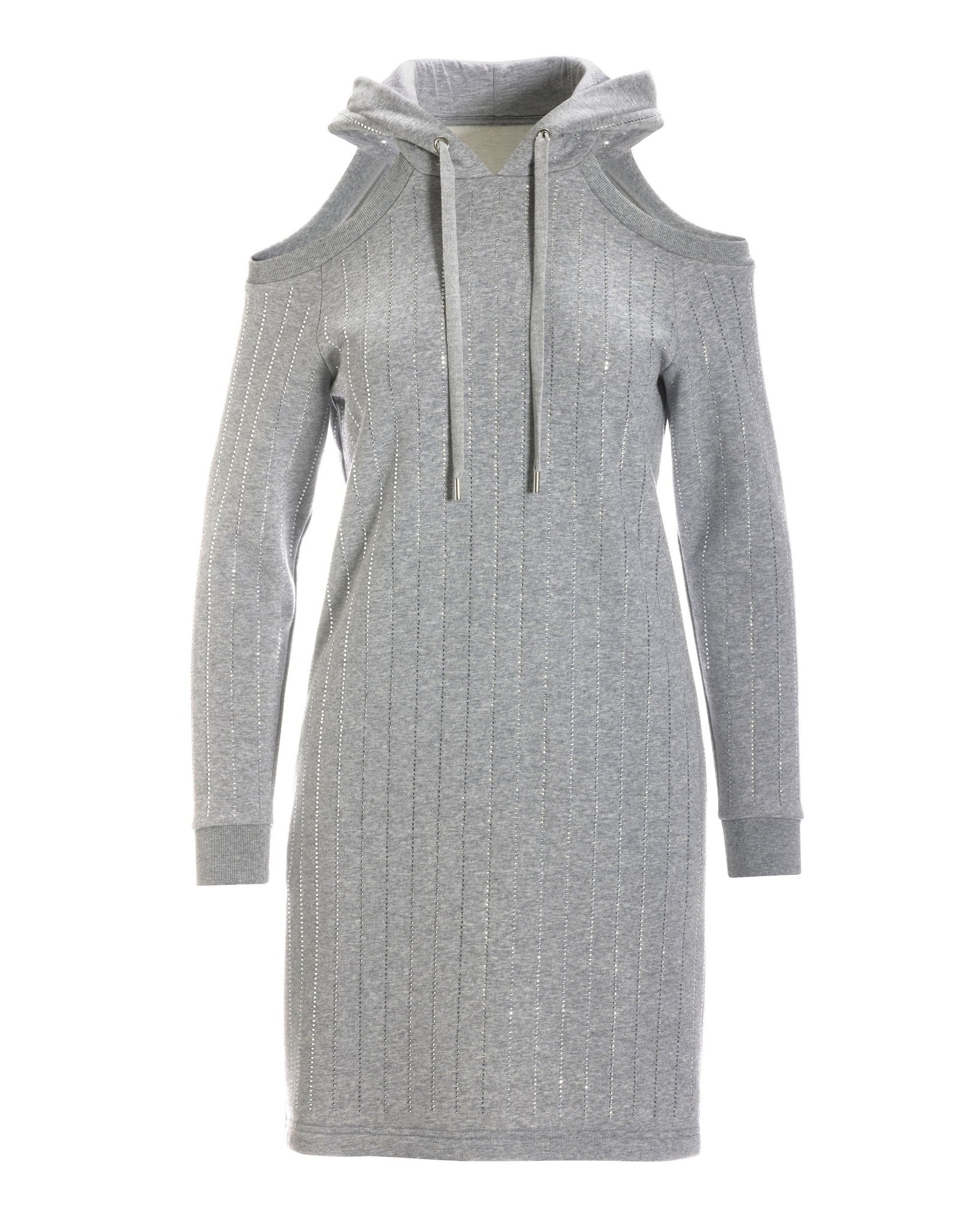 Embellished Cold Shoulder Sweatshirt Dress Heather Gray - Mycitystee