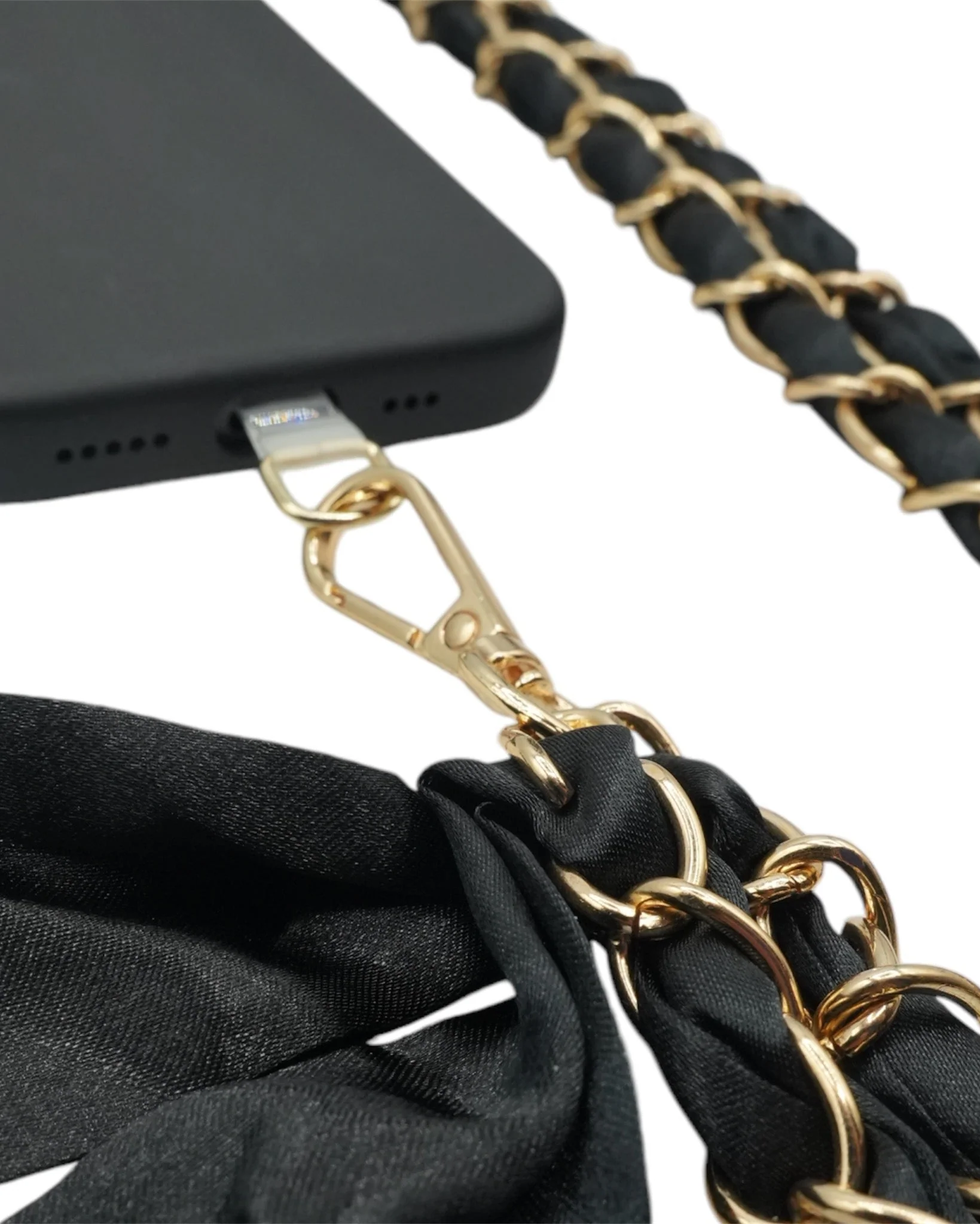 Black Satin Sash Crossbody Phone Chain - Mycitystee