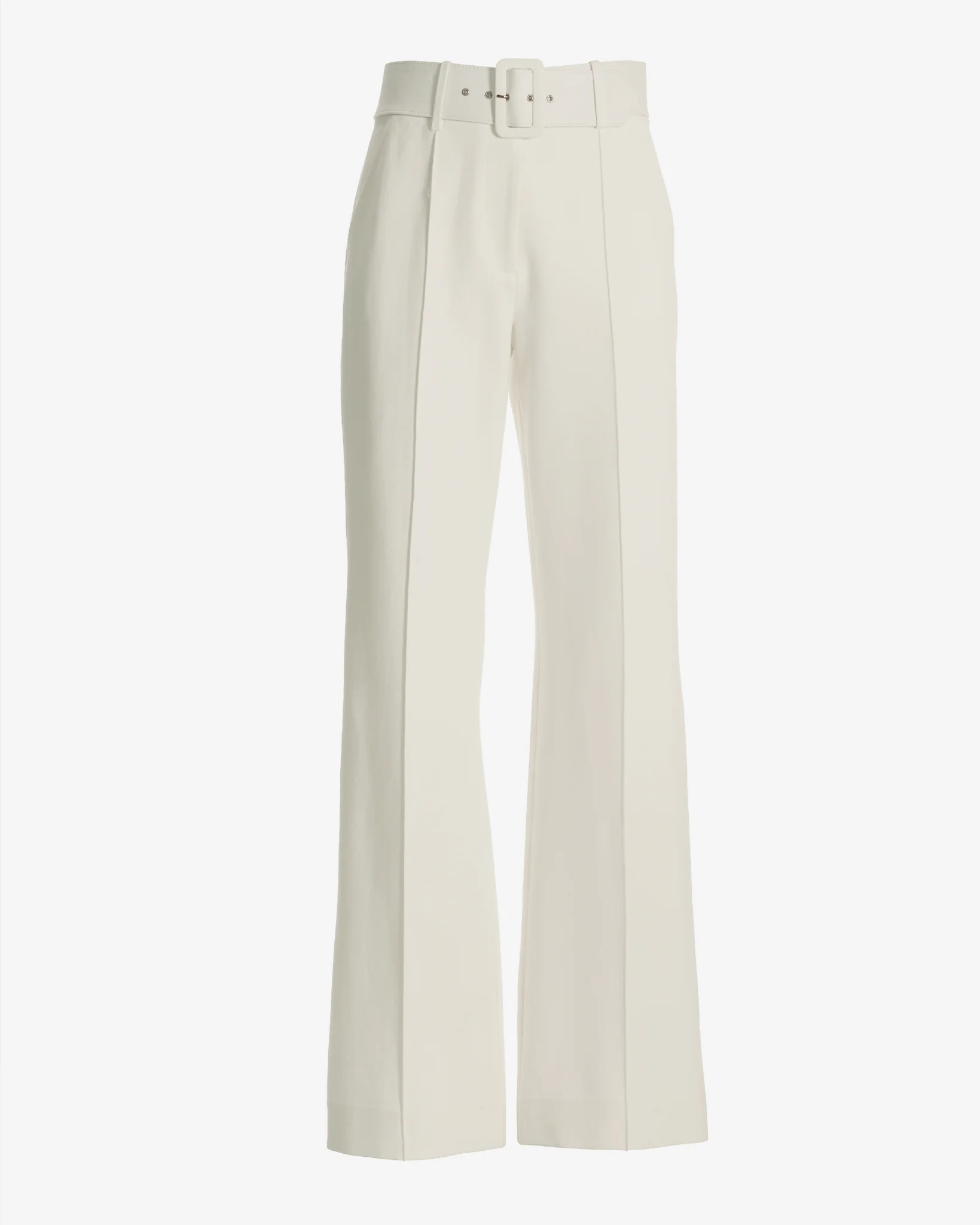 Malibu Belted Ponte High Waist Wide Leg Trouser Pant Off White - Mycitystee