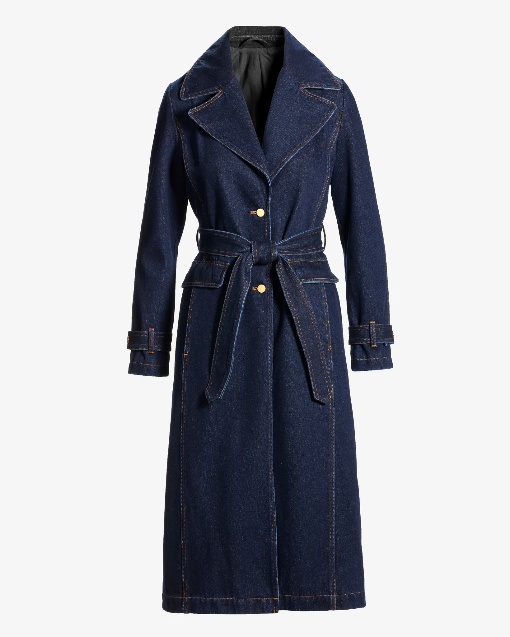Chic Denim Belted Trench Coat Rinse - Mycitystee