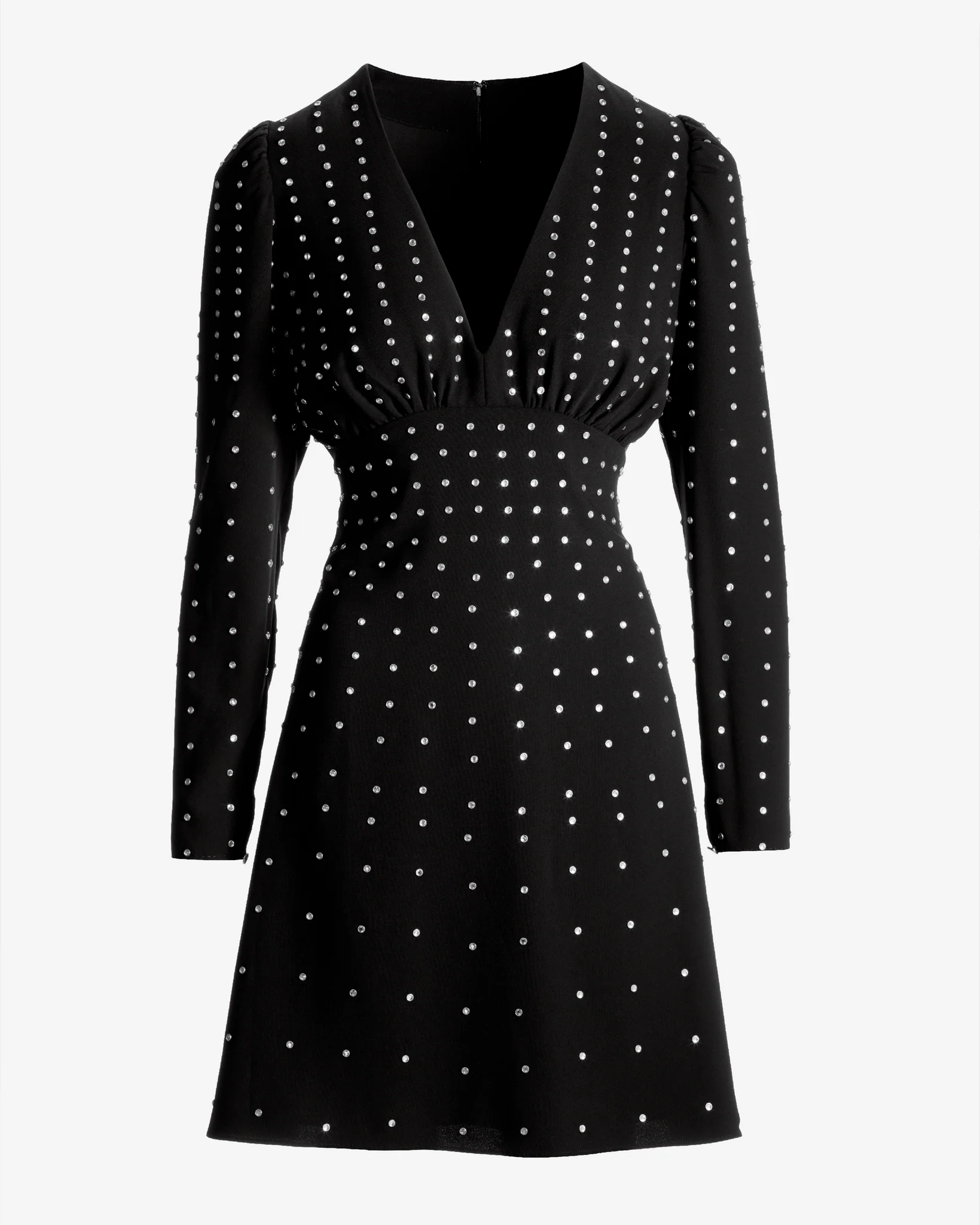 Crystal Embellished V Neck A Line Dress Black - Mycitystee