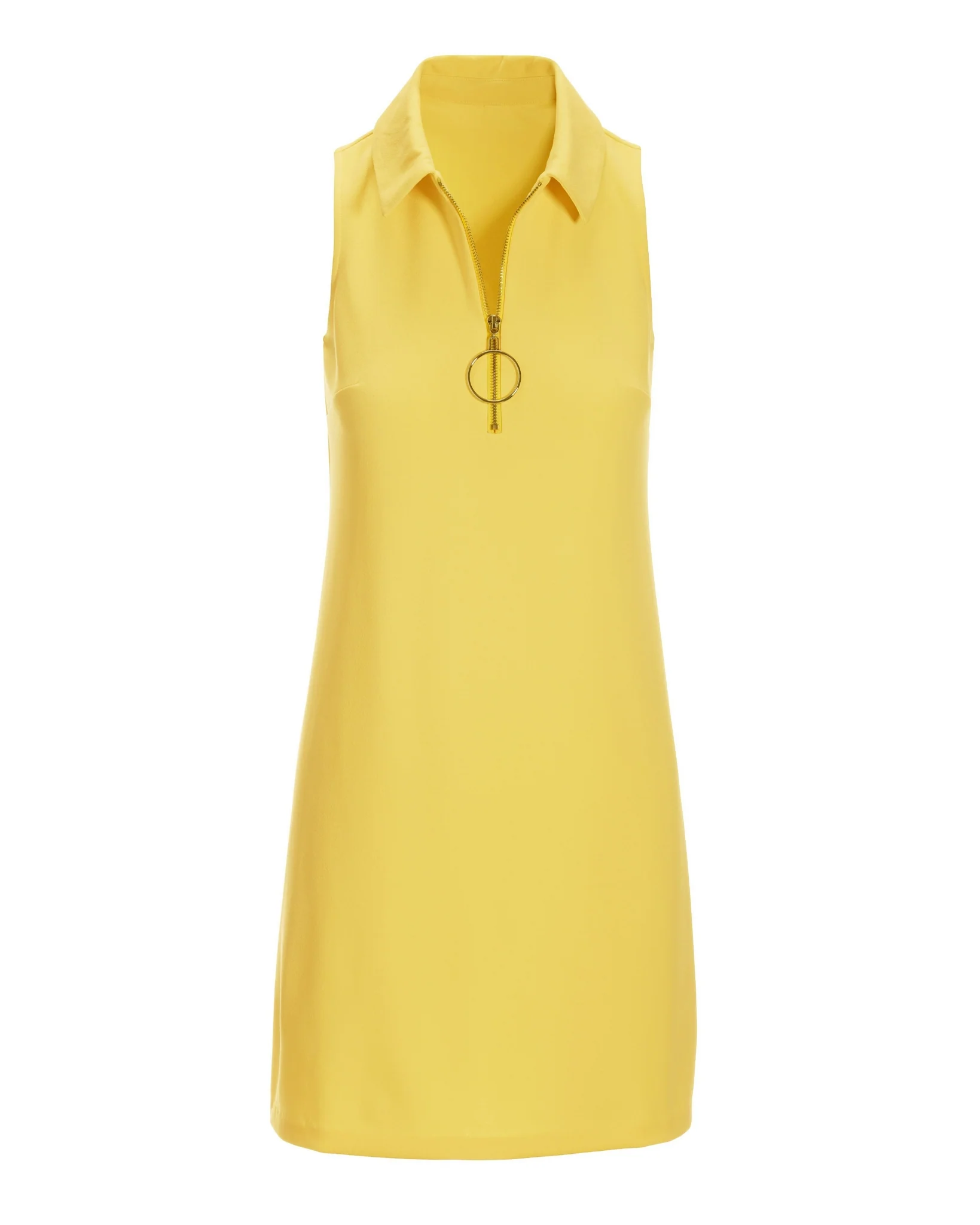 Solid Zippered Front Sleeveless Collared Dress Snapdragon - Mycitystee