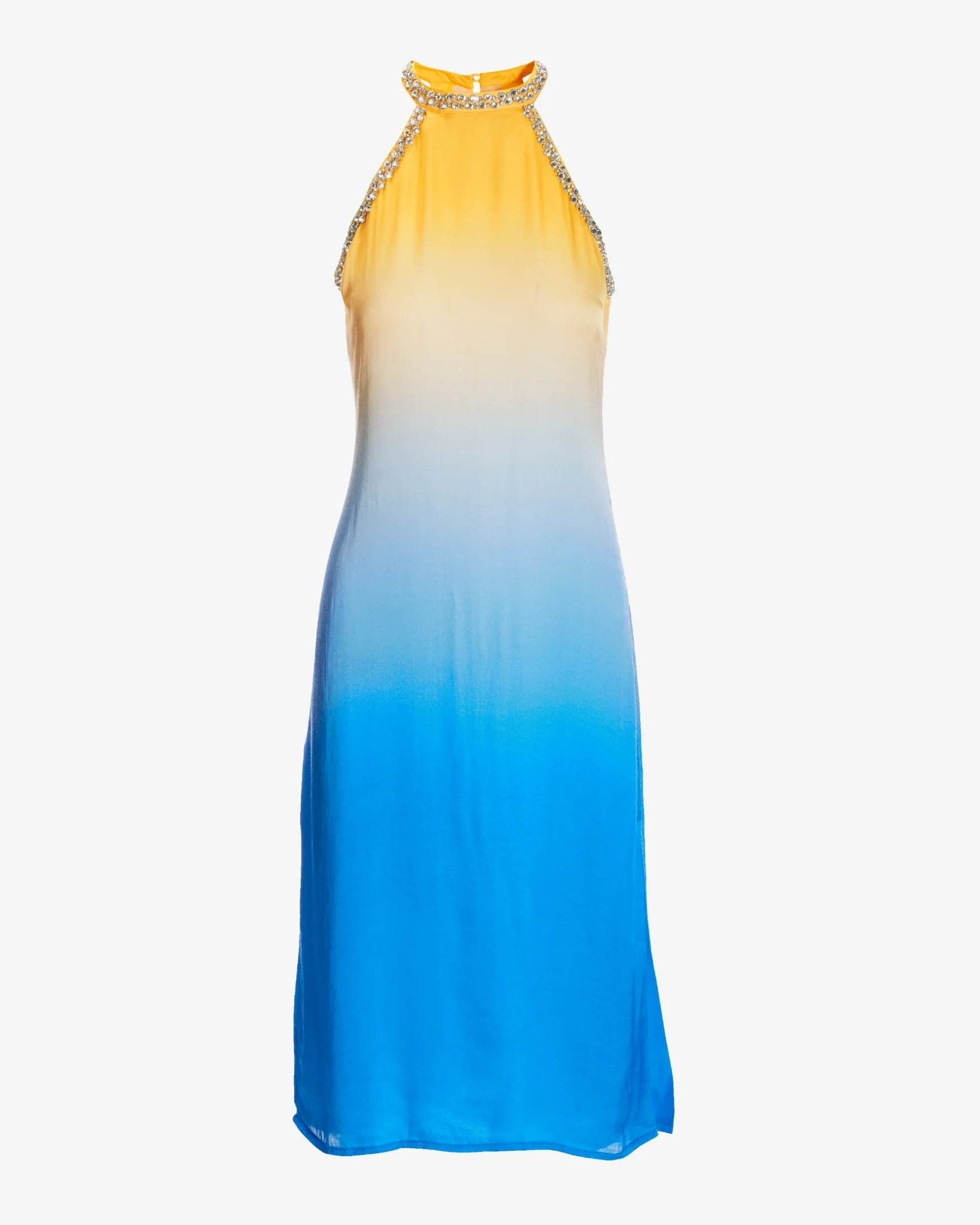 Amalfi Dye Crystal Embellished Halter Dress Blue/Yellow - Mycitystee