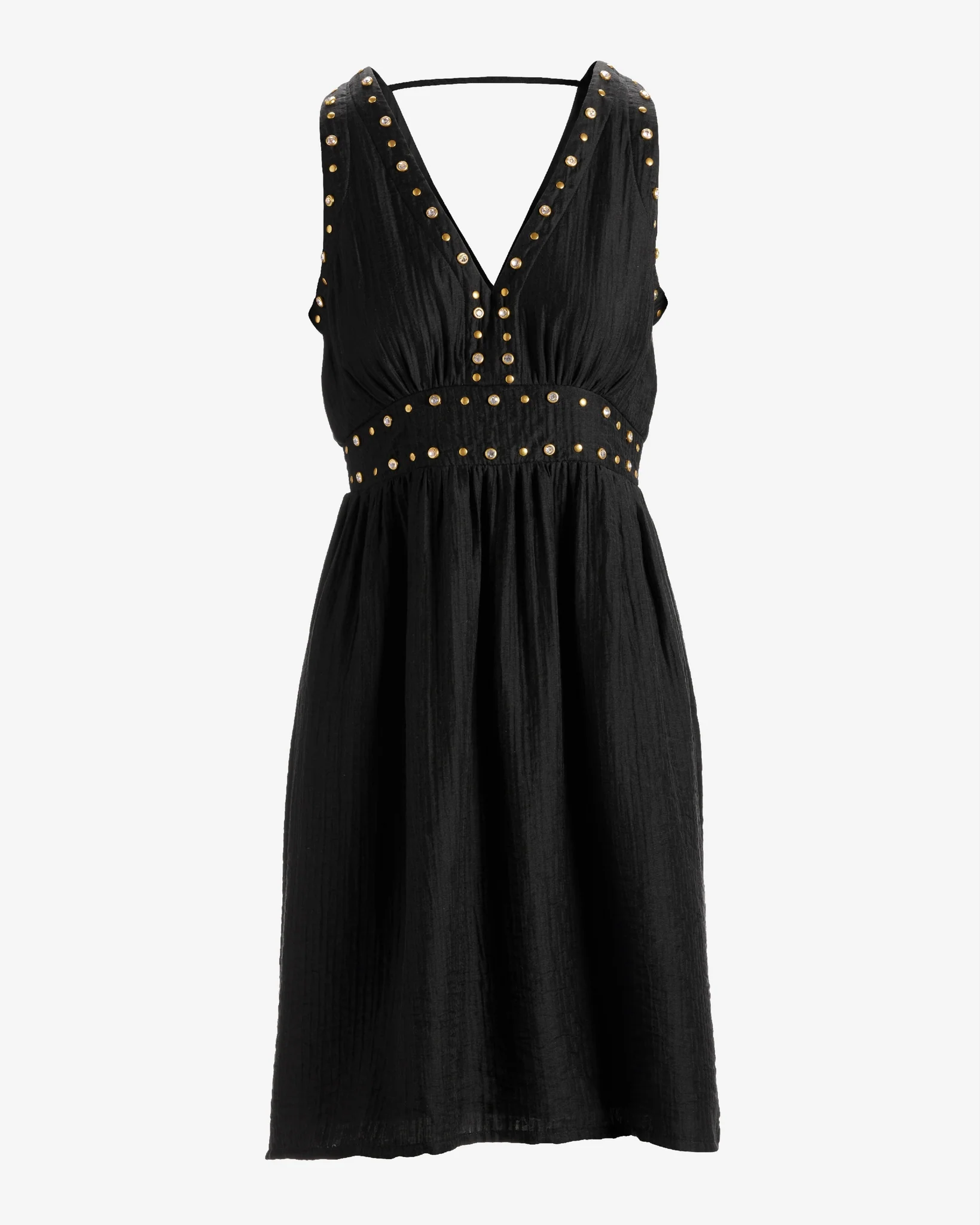 Grommet and Crystal Detail V Neck Fit And Flare Dress Black - Mycitystee