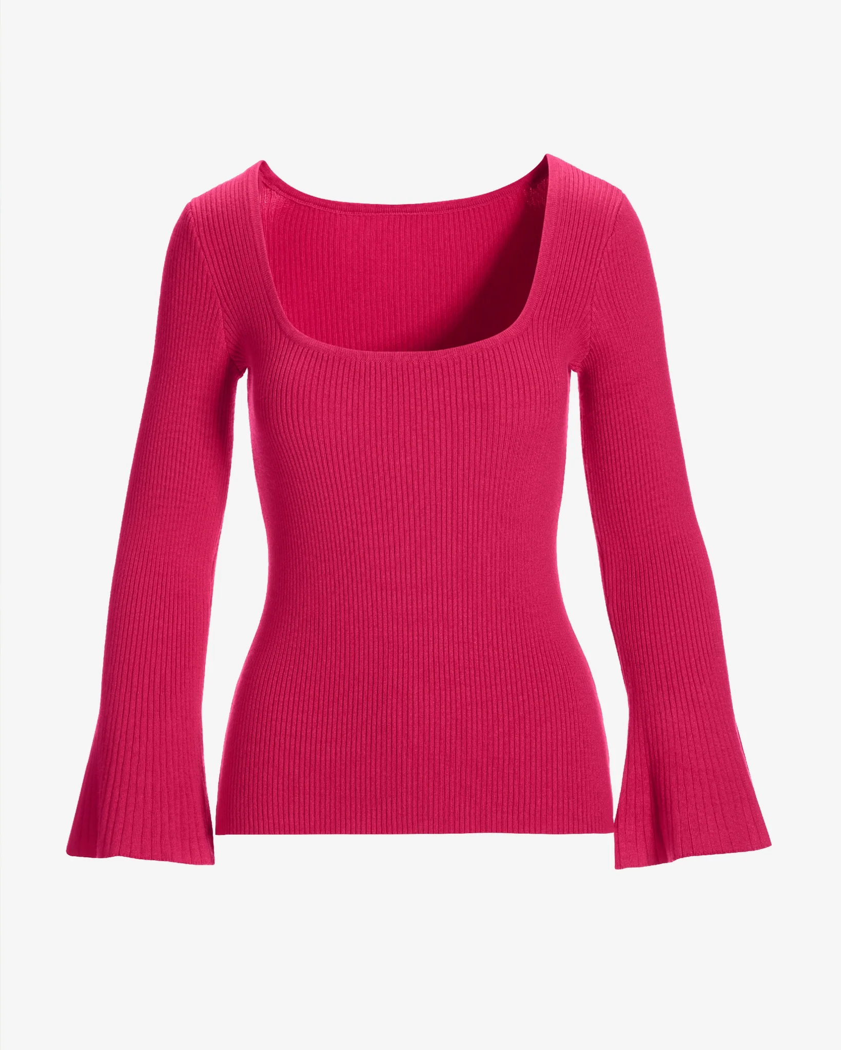 Ribbed Square Neck Flare Sleeve Raspberry - Mycitystee