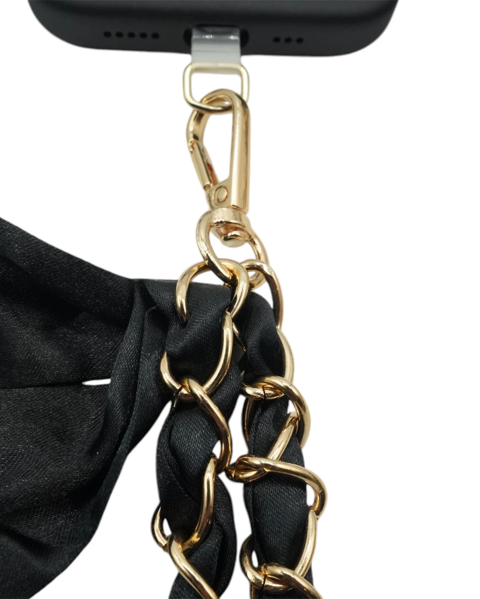 Black Satin Sash Crossbody Phone Chain - Mycitystee