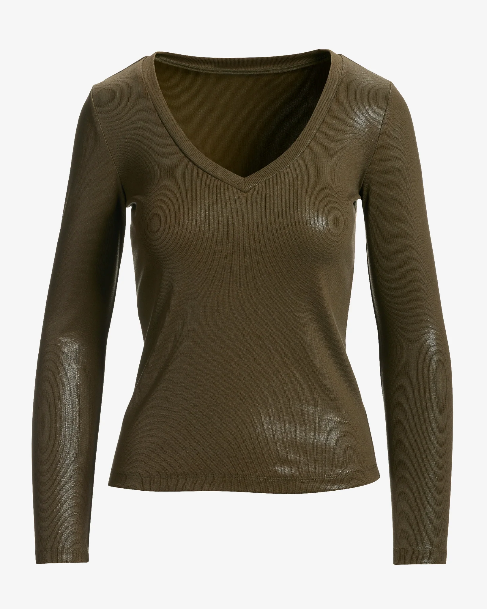 So Essential Metallic Ribbed Long Sleeve T-Shirt Olive Night - Mycitystee