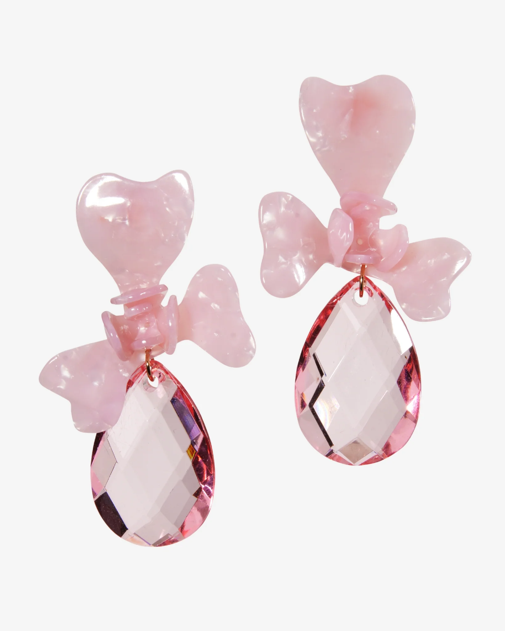 3D Floral Gem Drop Earring Pink - Mycitystee