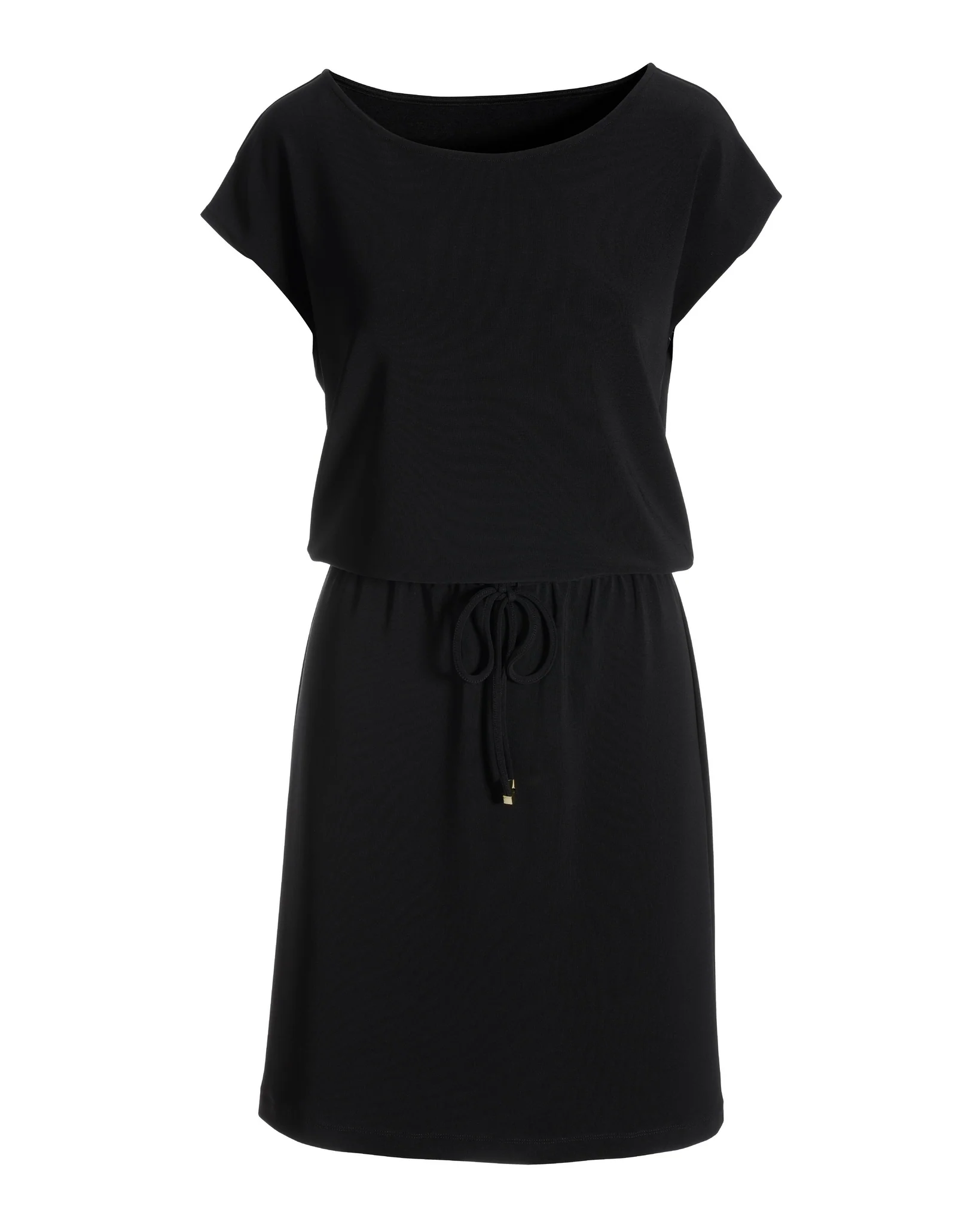 Beyond Travel Drawstring-Waist Short Dress Jet Black - Mycitystee