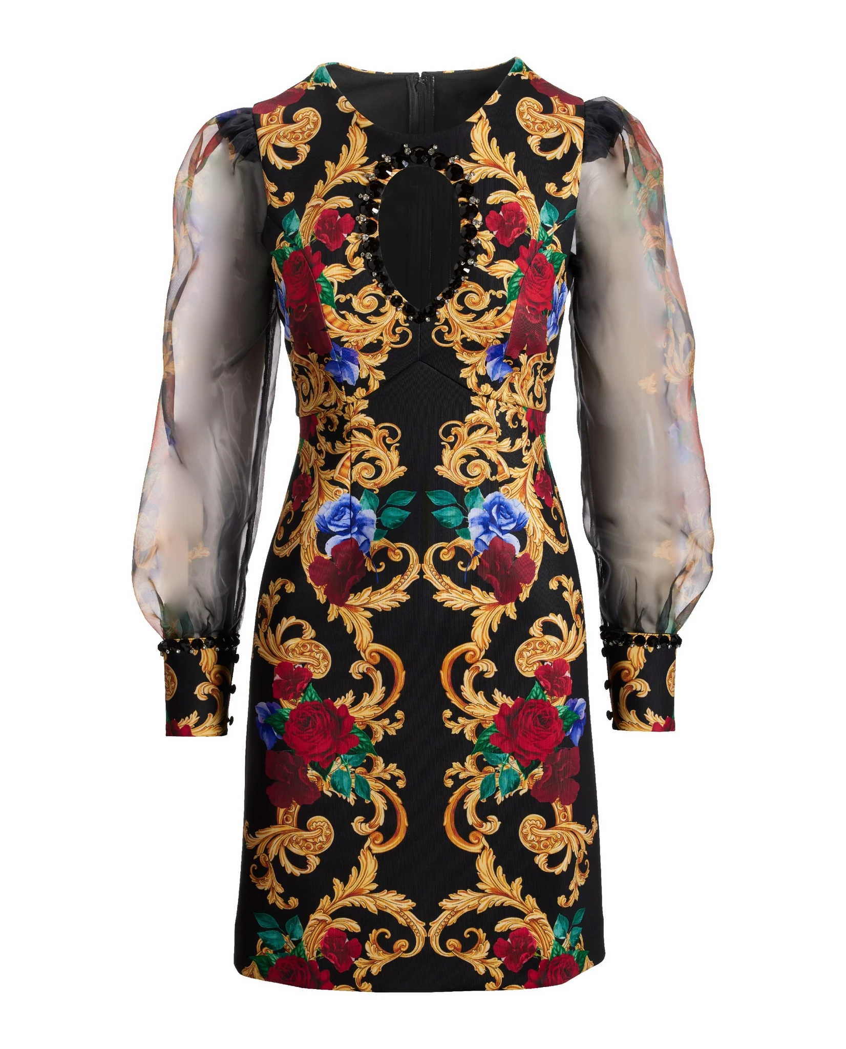 Holiday Status Print Embellished Keyhole A Line Scuba Dress Black/Multi - Mycitystee