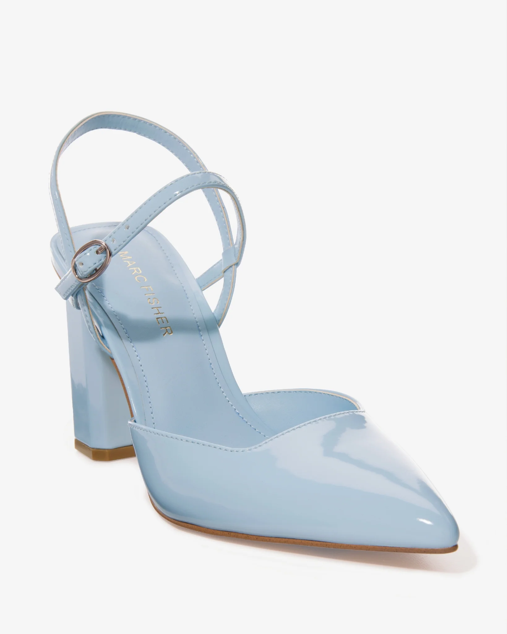 Pointed Toe Ankle Strap Block Heel Light Blue - Mycitystee