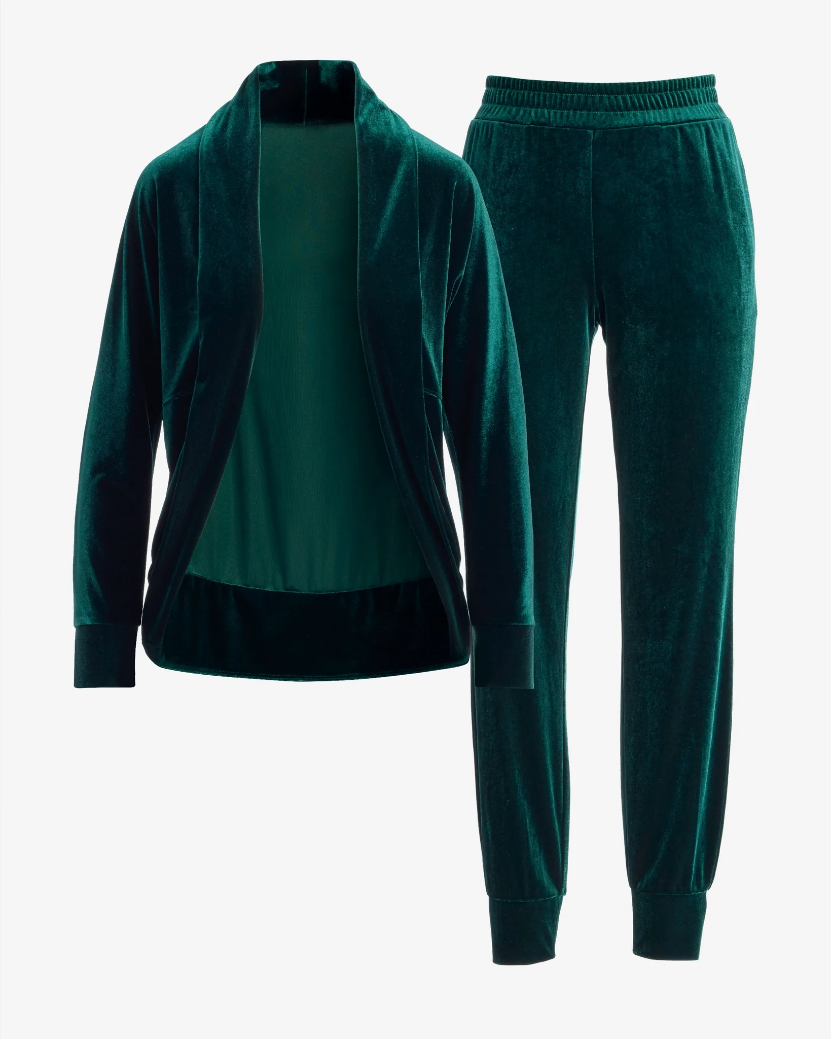 Chic Velour Cocoon Cardigan and Jogger Lounge Set Green - Mycitystee