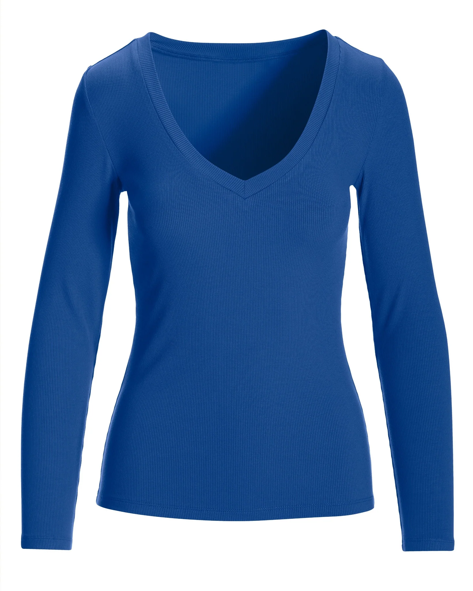 So Essential Ribbed V Neck Long Sleeve Top Lapis Blue - Mycitystee