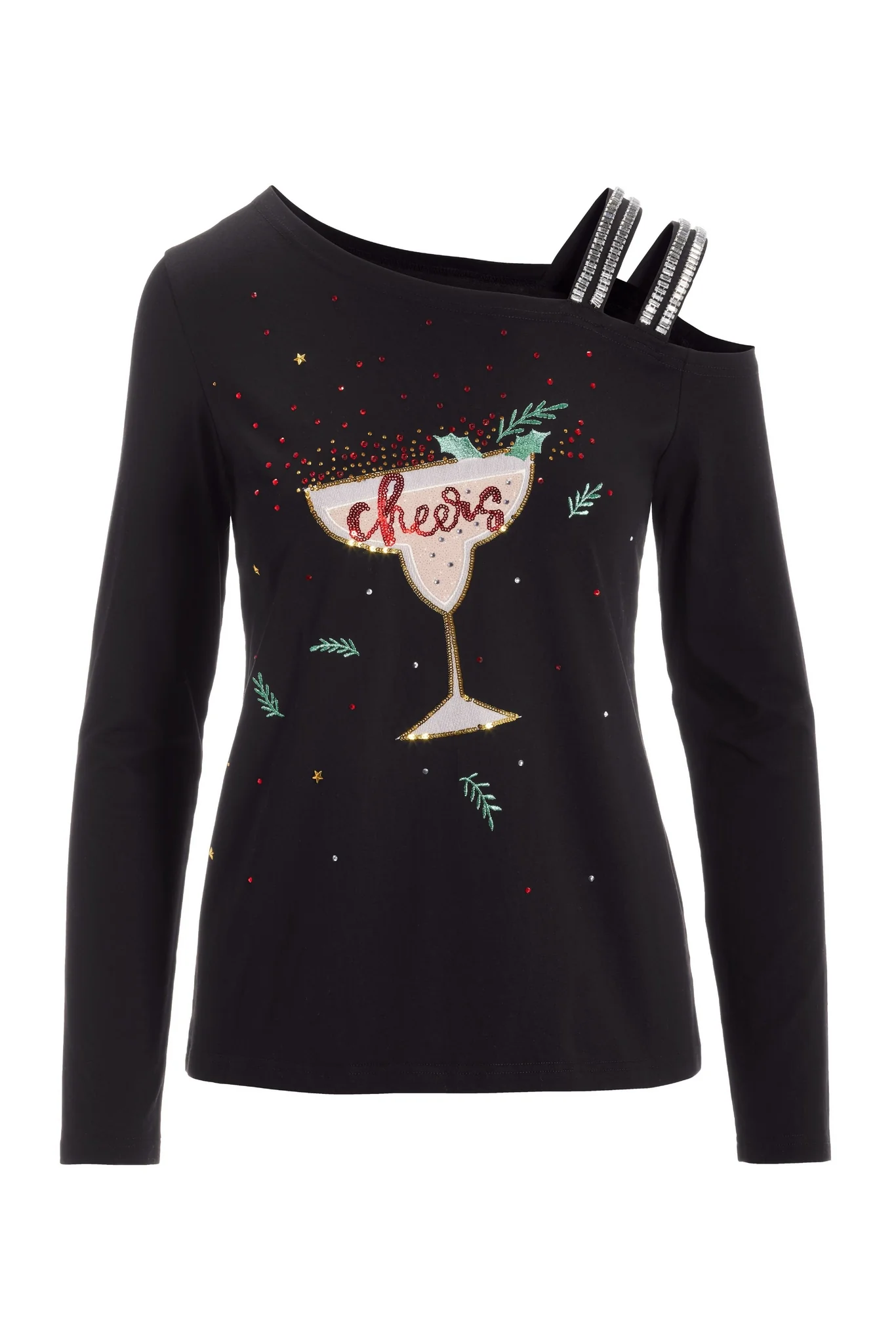 Cheers Embellished Strap Top Black - Mycitystee