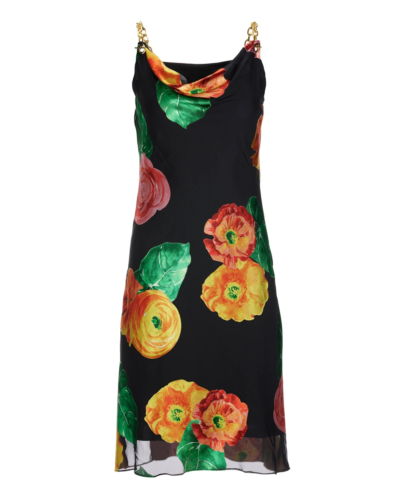 Poppy Love Burnout Chain Strap Cowl-Neck Shift Dress Black/Pink - Mycitystee