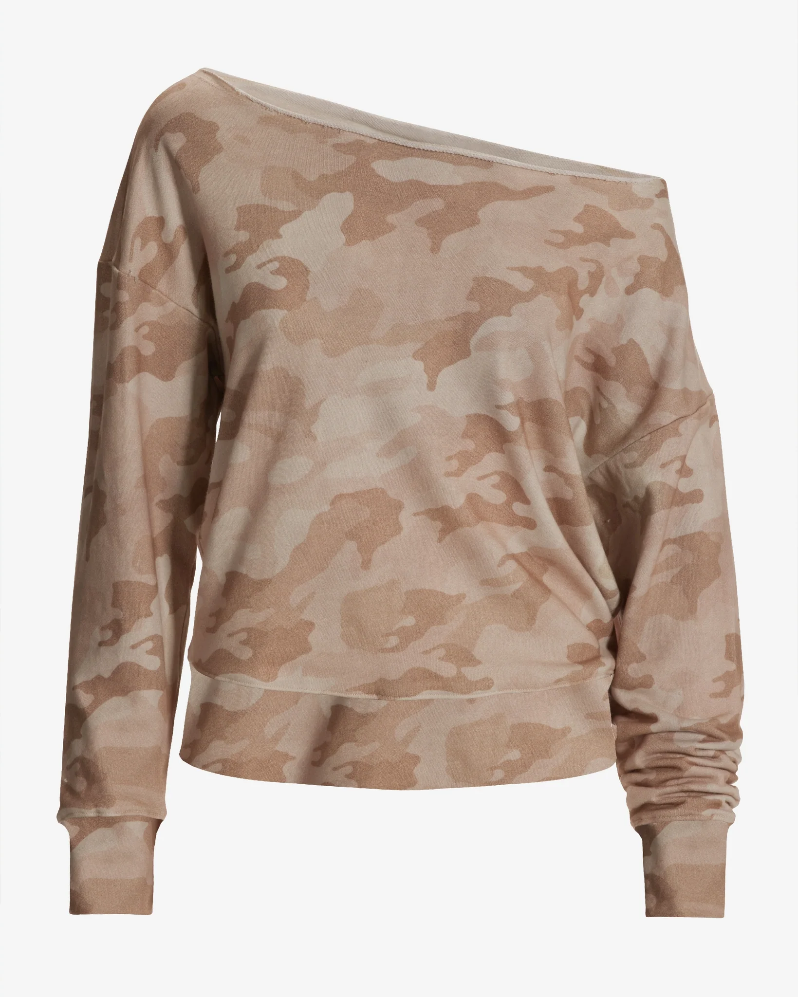 Cotton Comfort Camo Raw Edge Slouchy Sweatshirt Neutral - Mycitystee