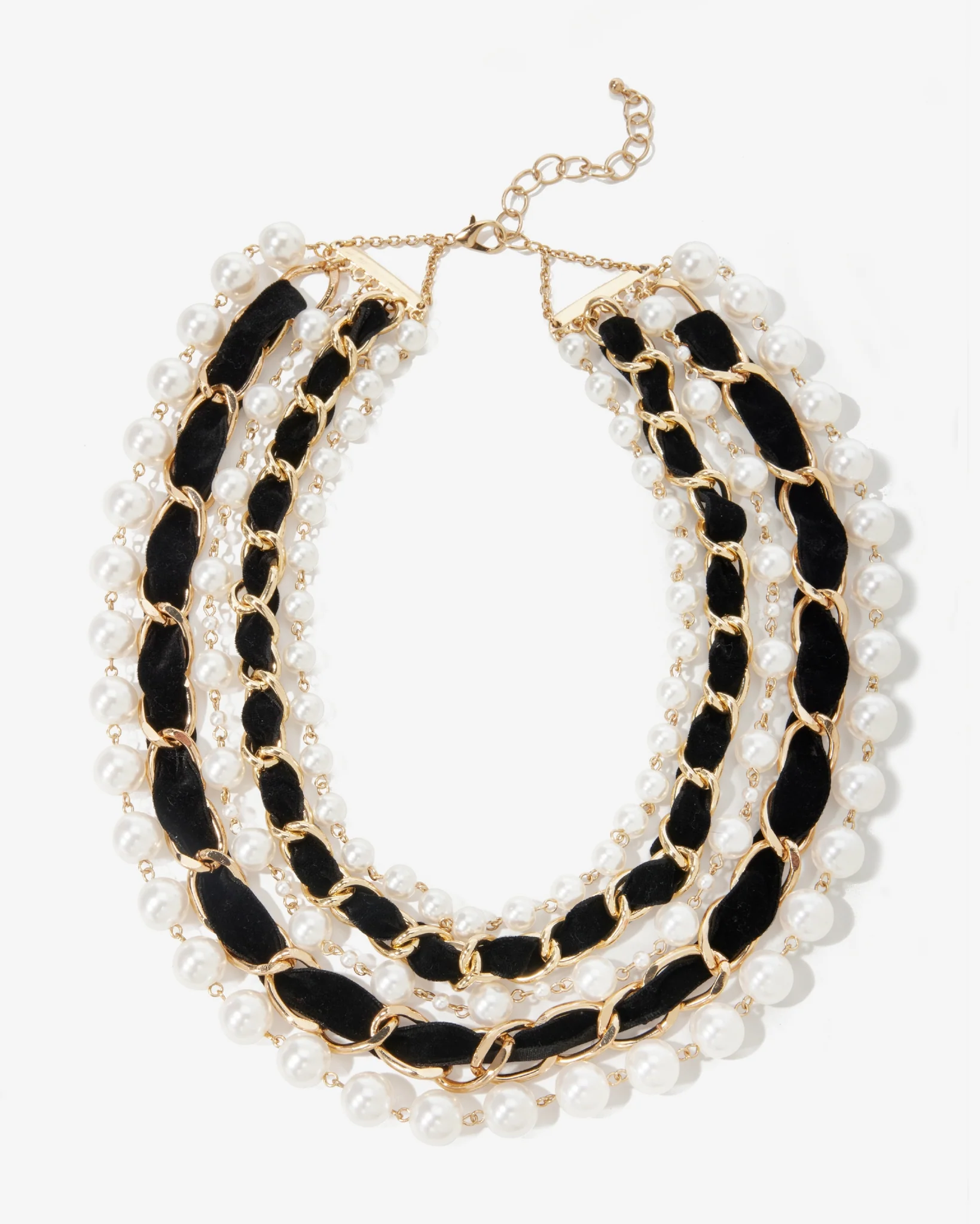Velvet Chain and Pearl Layered Necklace Black/Gold - Mycitystee