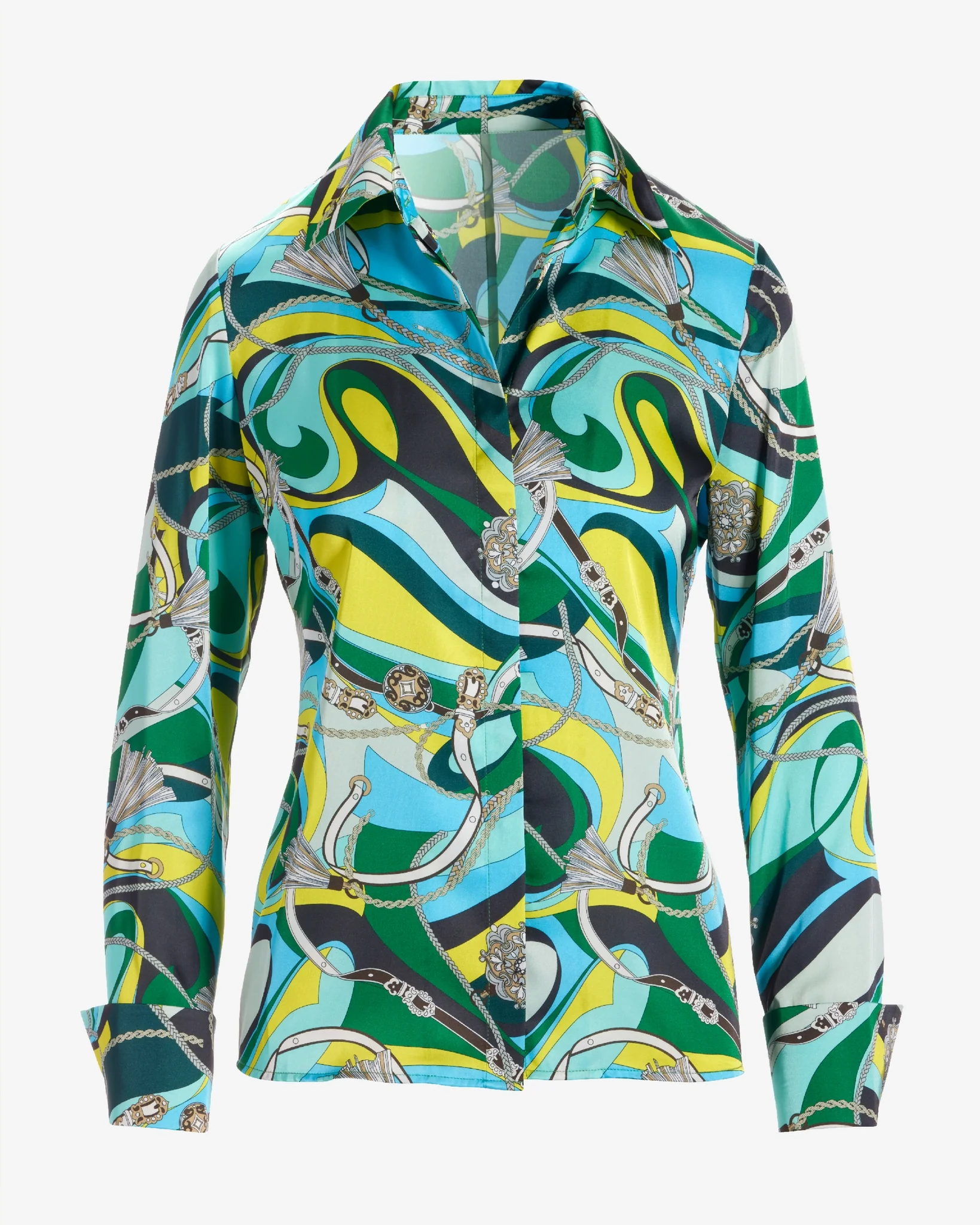 Print Sophia Charmeuse Blouse Abstract Belts - Mycitystee